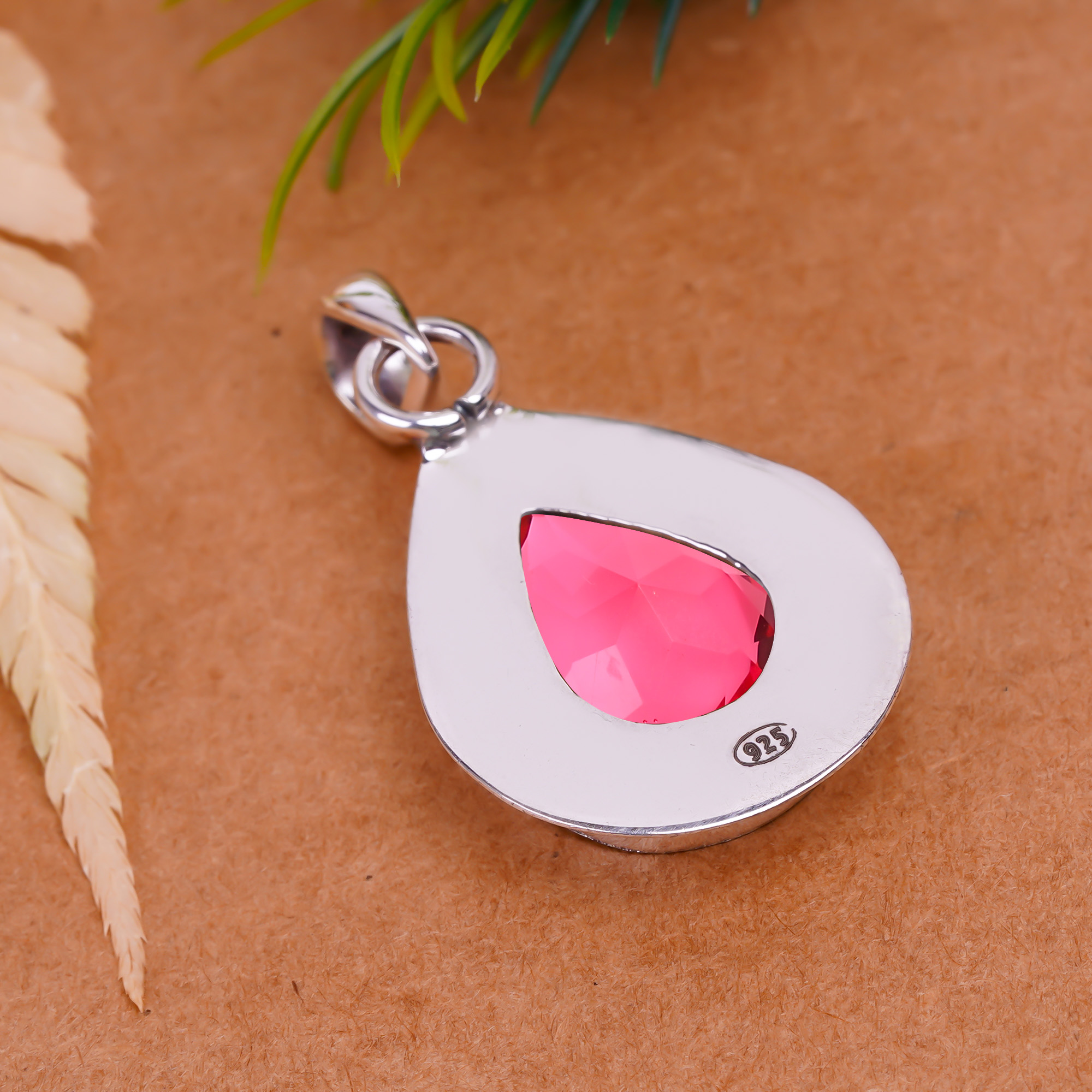 Pink Rubellite Tourmaline - Simulated 925 Solid Sterling Silver Pendant