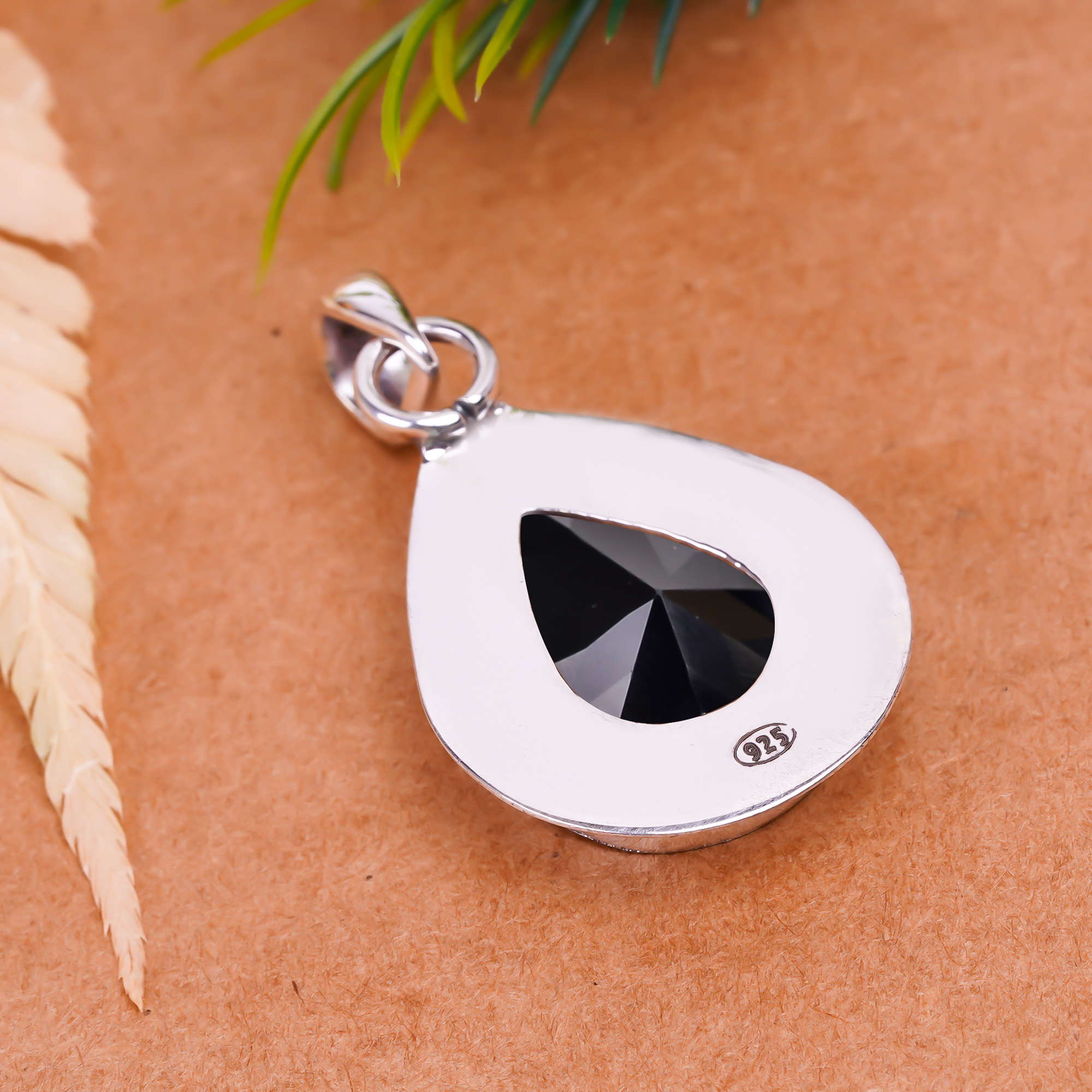 Black Onyx - Simulated 925 Solid Sterling Silver Pendant