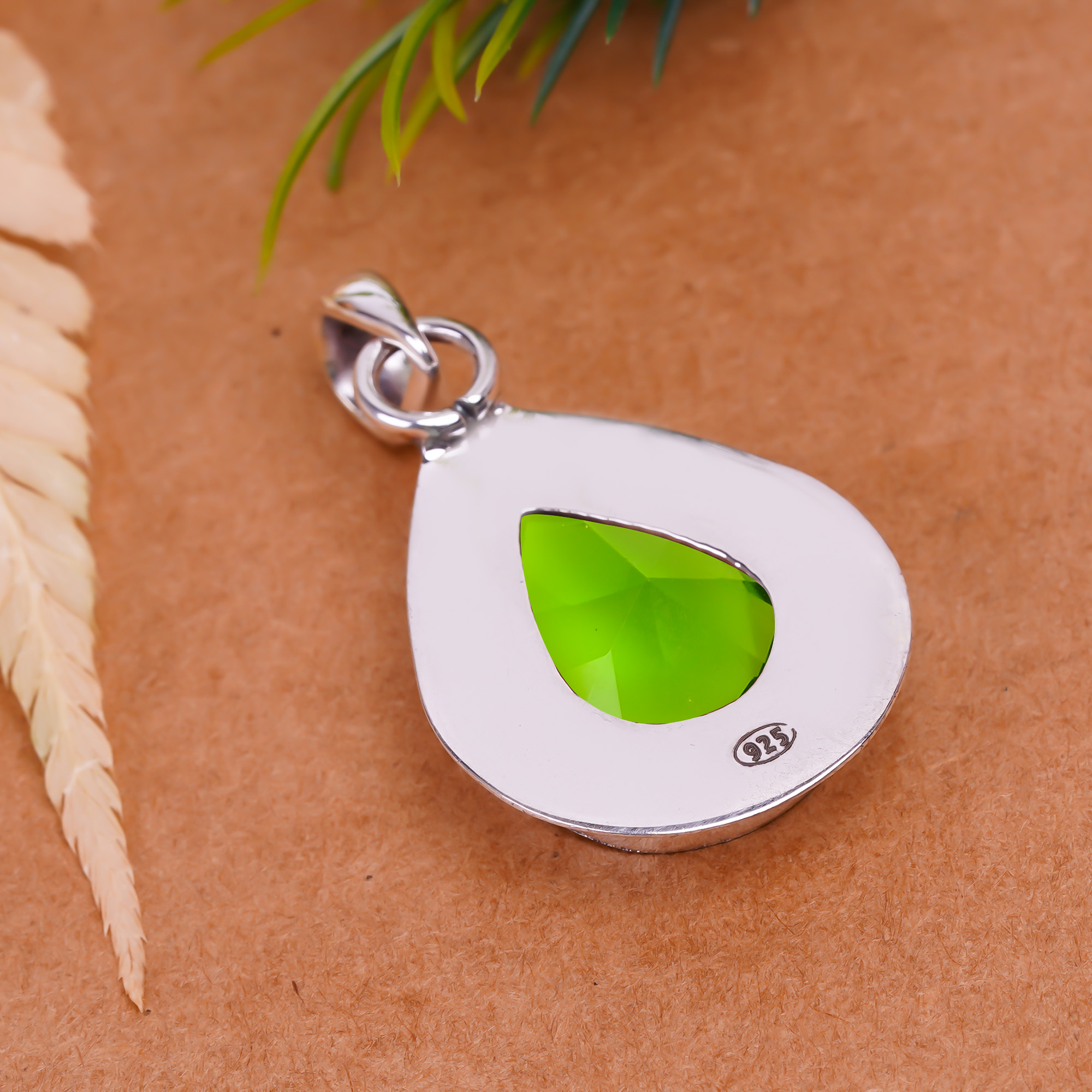 Peridot - Simulated 925 Solid Sterling Silver Pendant