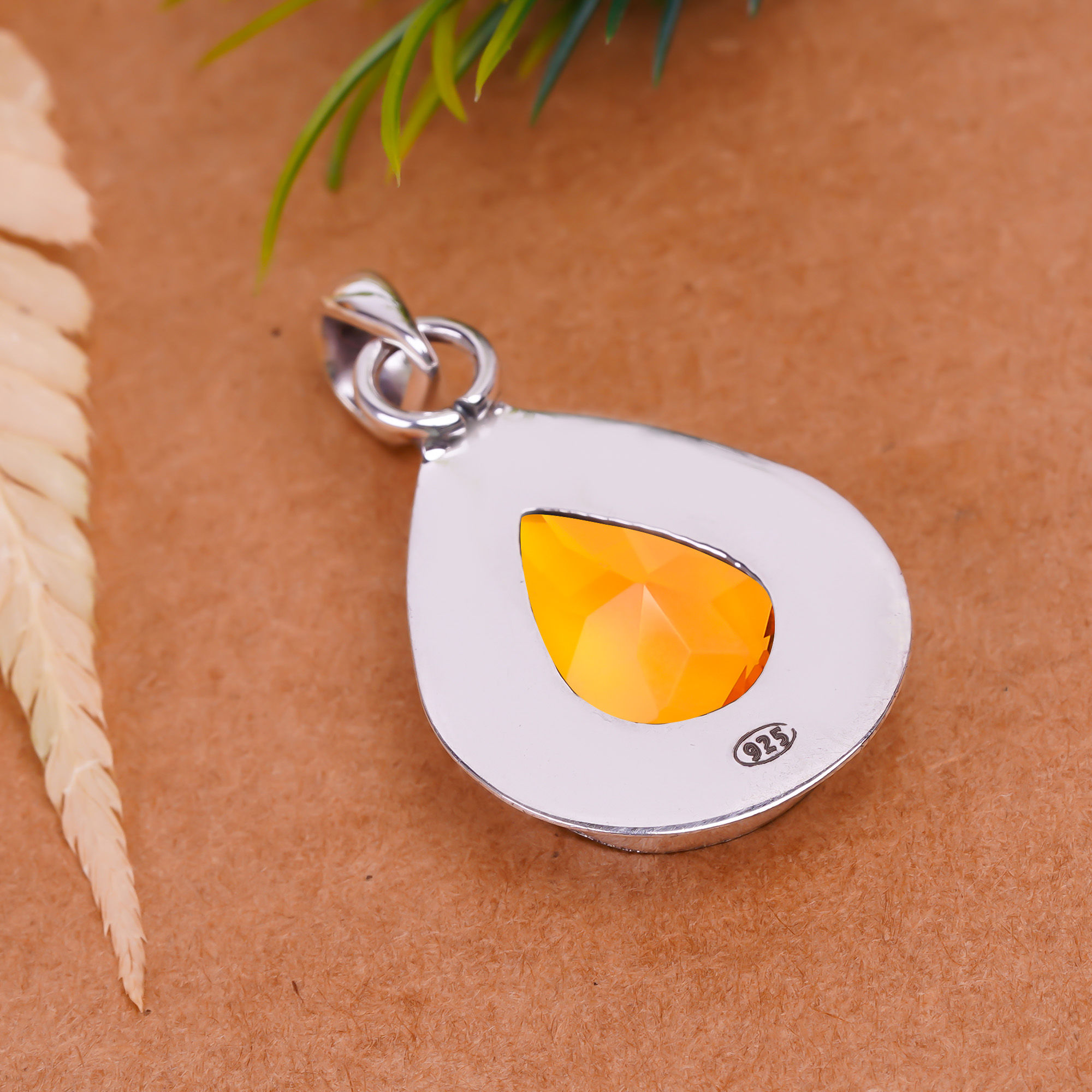 Citrine - Simulated 925 Solid Sterling Silver Pendant