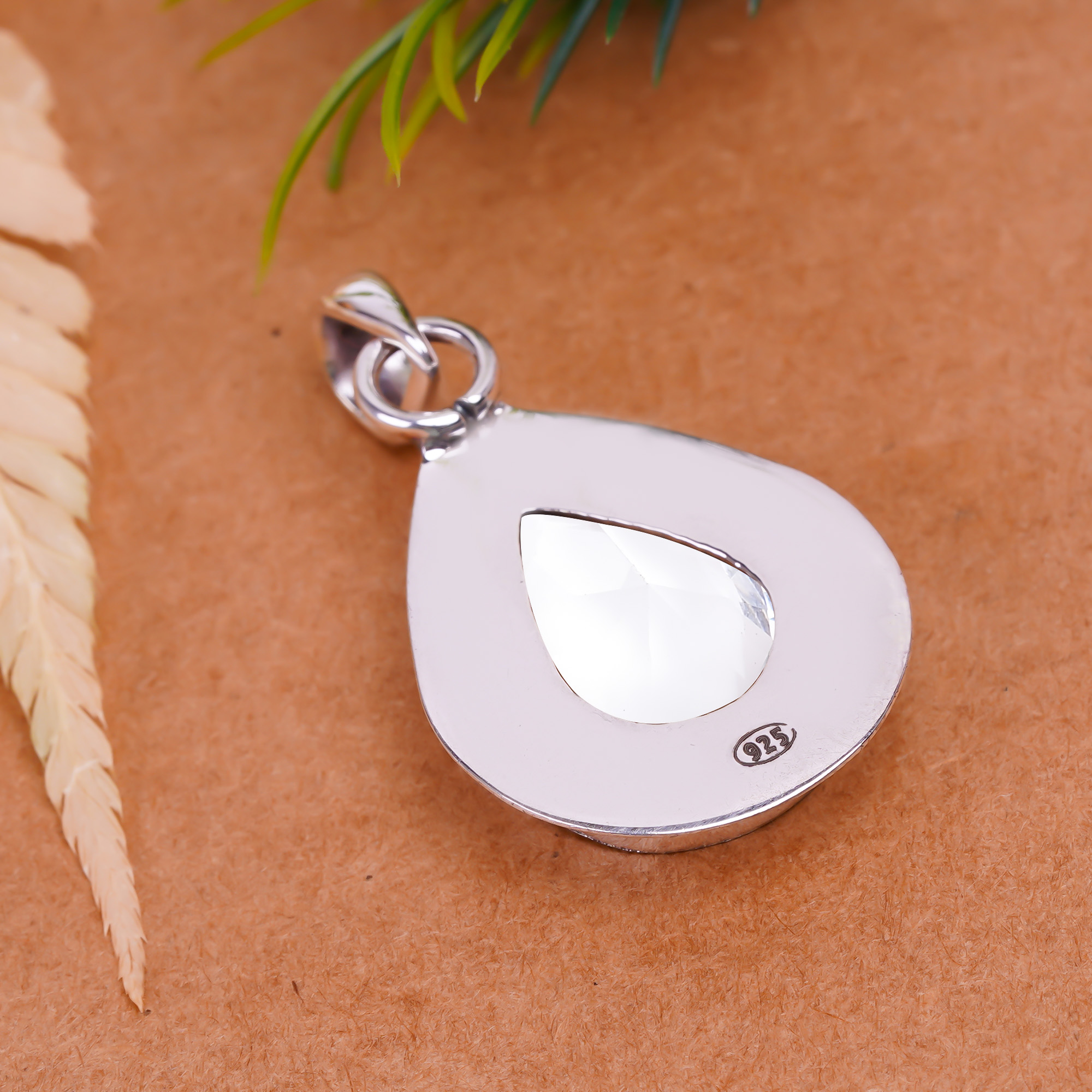 White Topaz - Simulated 925 Solid Sterling Silver Pendant