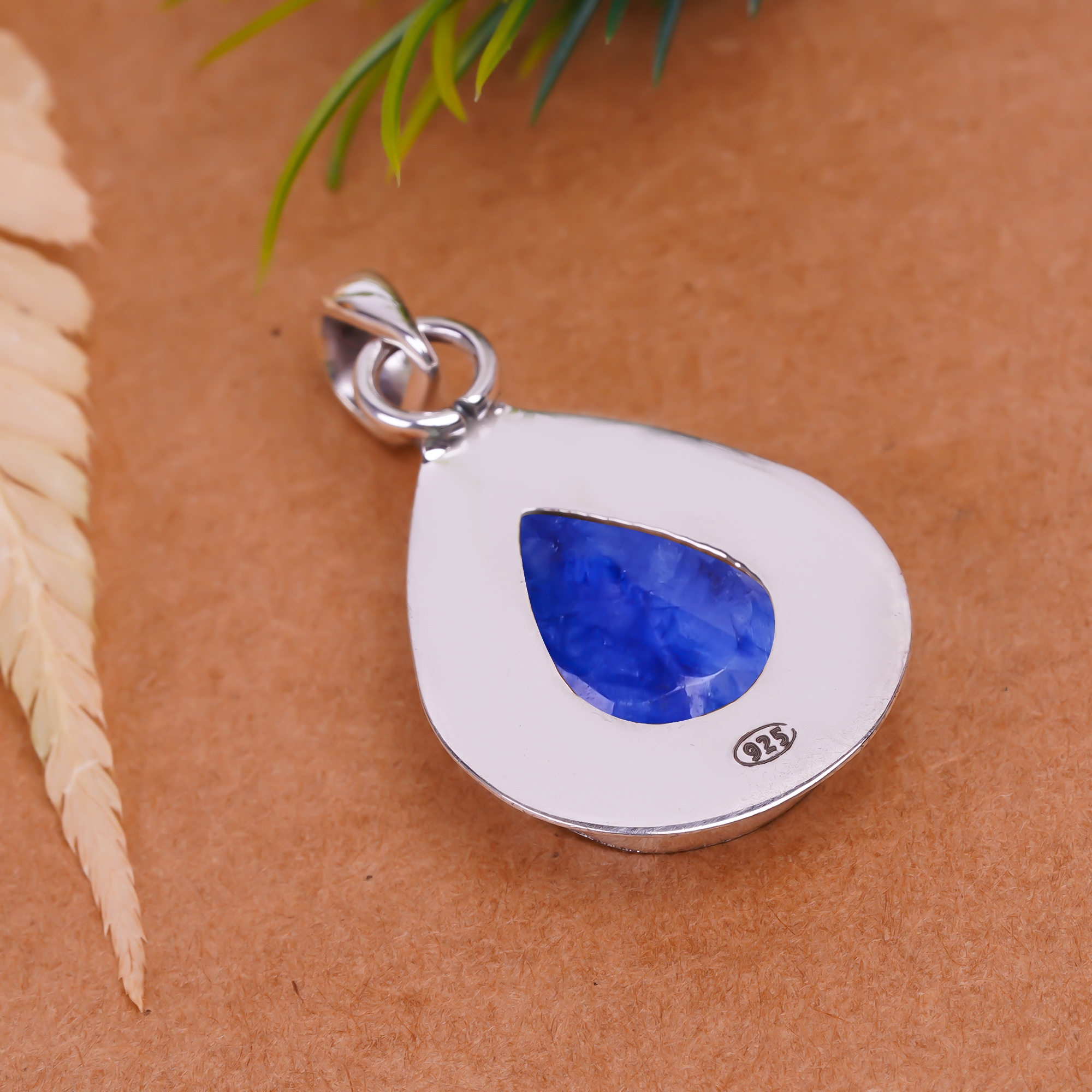 Blue Sapphire - Dyed Quartz 925 Solid Sterling Silver Pendant