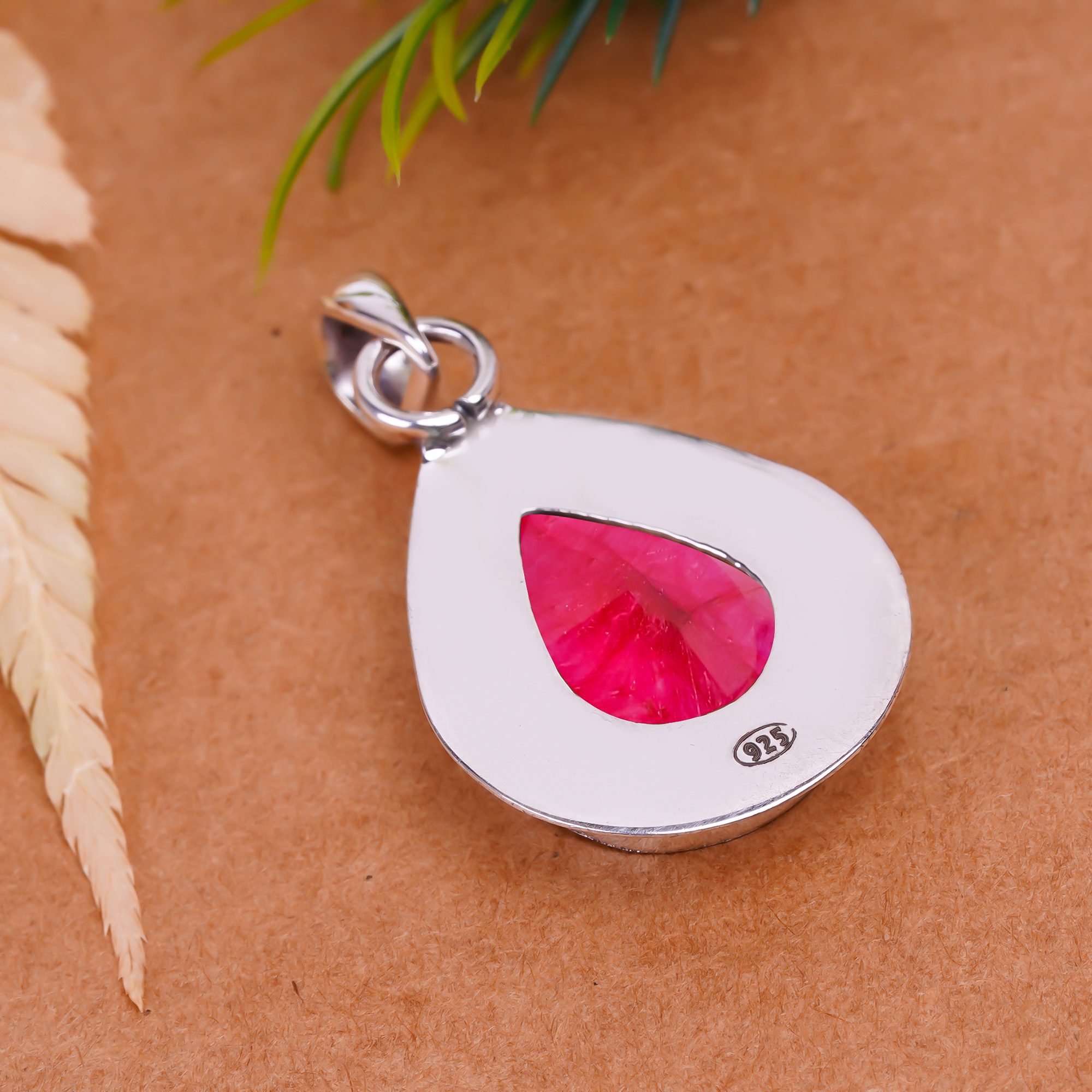 Ruby - Dyed Quartz 925 Solid Sterling Silver Pendant