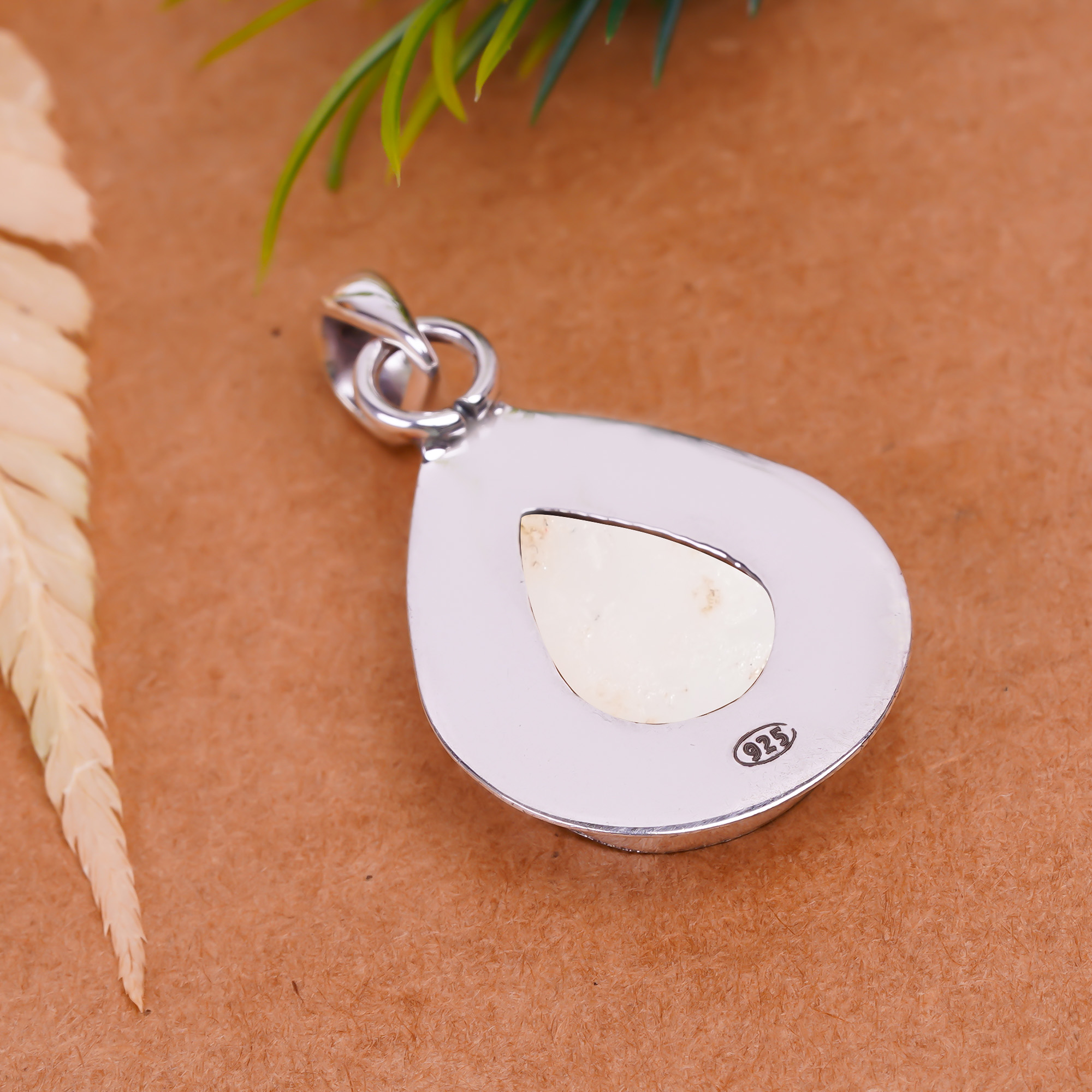 Snow White Titanium Agate Drusy 925 Solid Sterling Silver Pendant