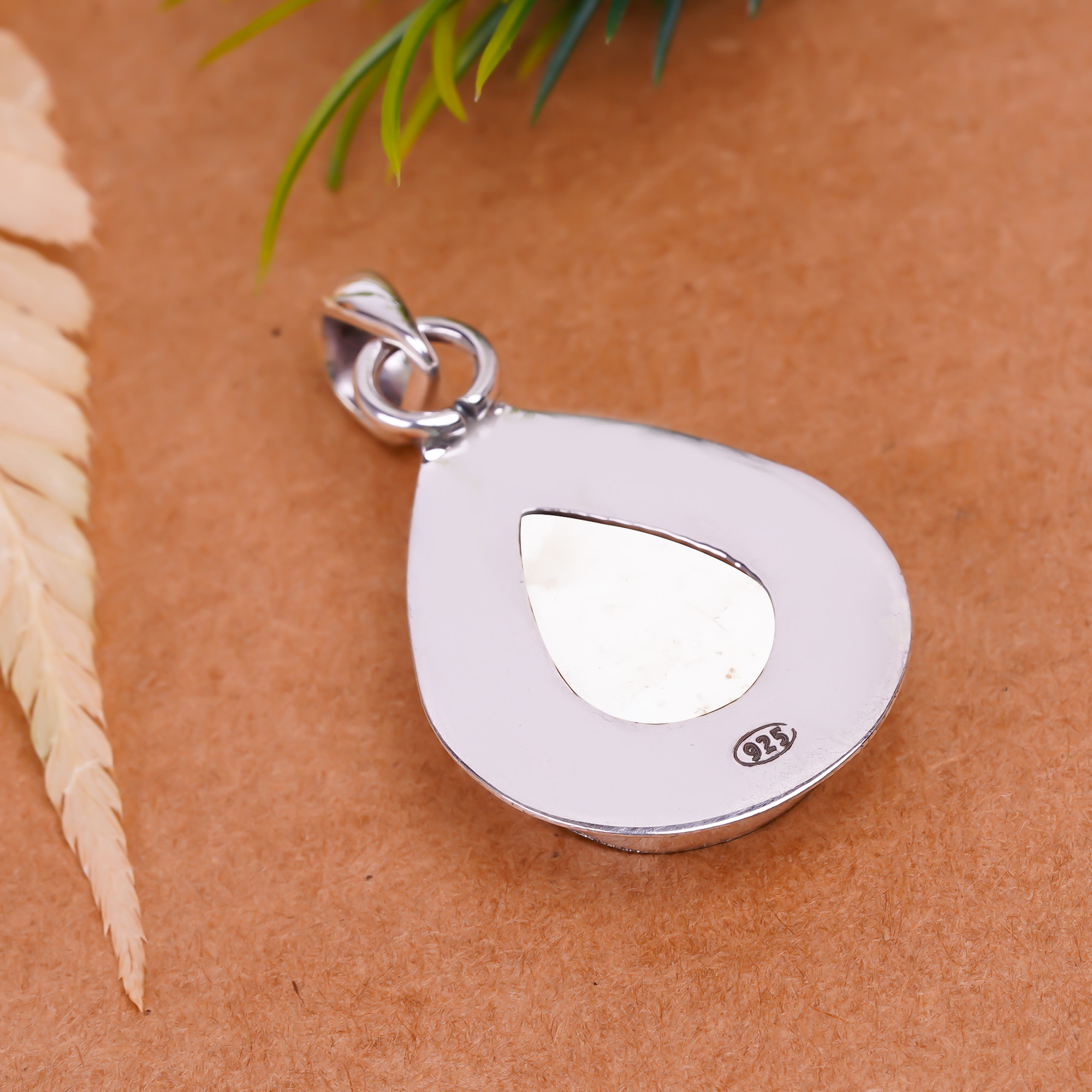 Natural White Howlite - United States 925 Solid Sterling Silver Pendant