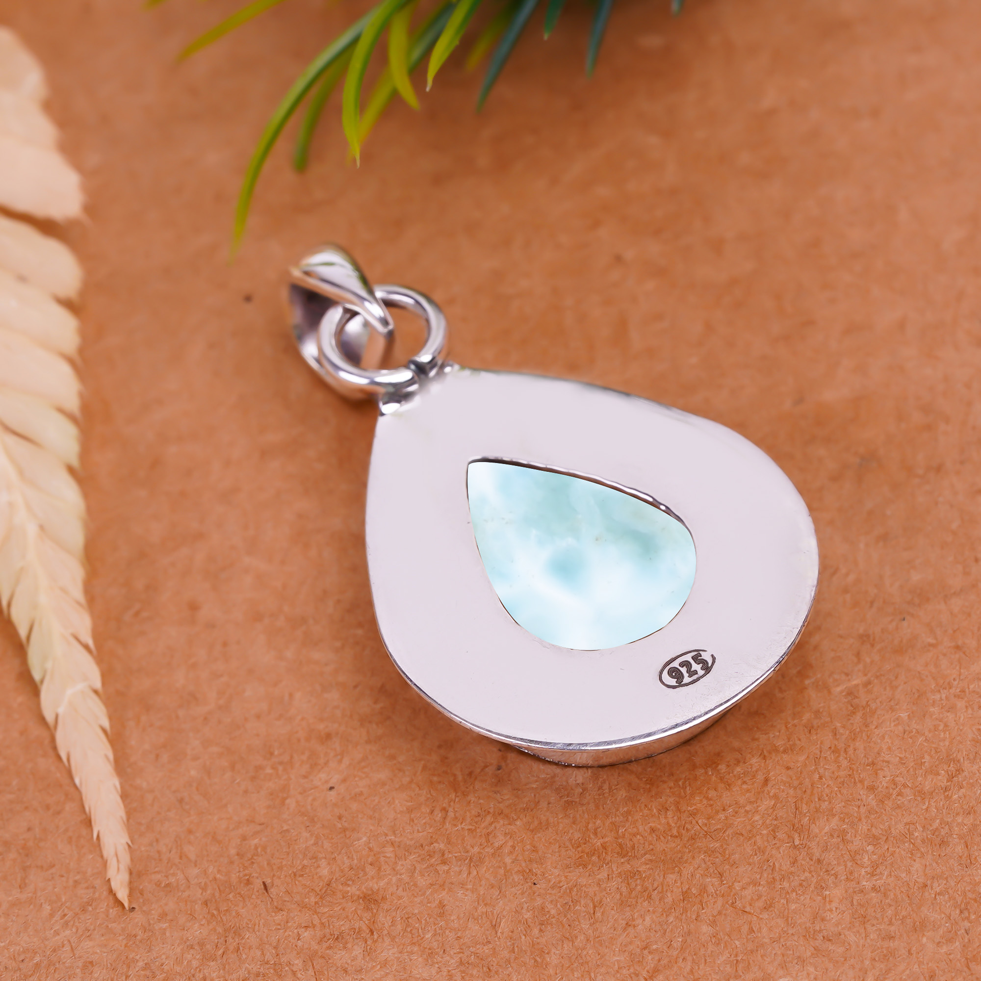 Natural Larimar / Pactolite - Dominican Republic 925 Solid Sterling Silver Pendant