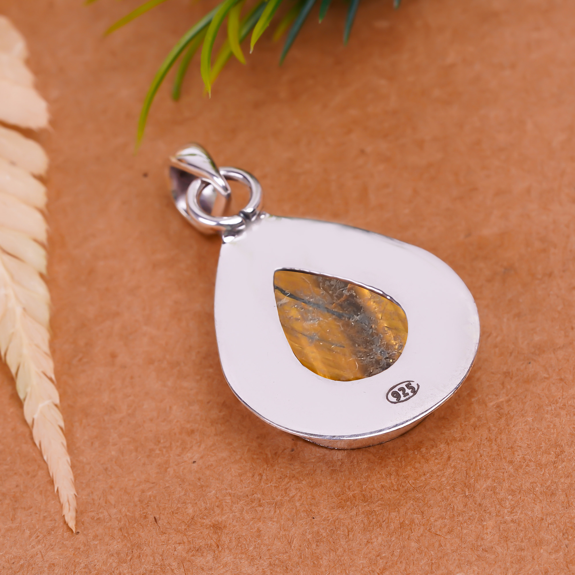 Yellow Tiger Eye - South Africa 925 Solid Sterling Silver Pendant