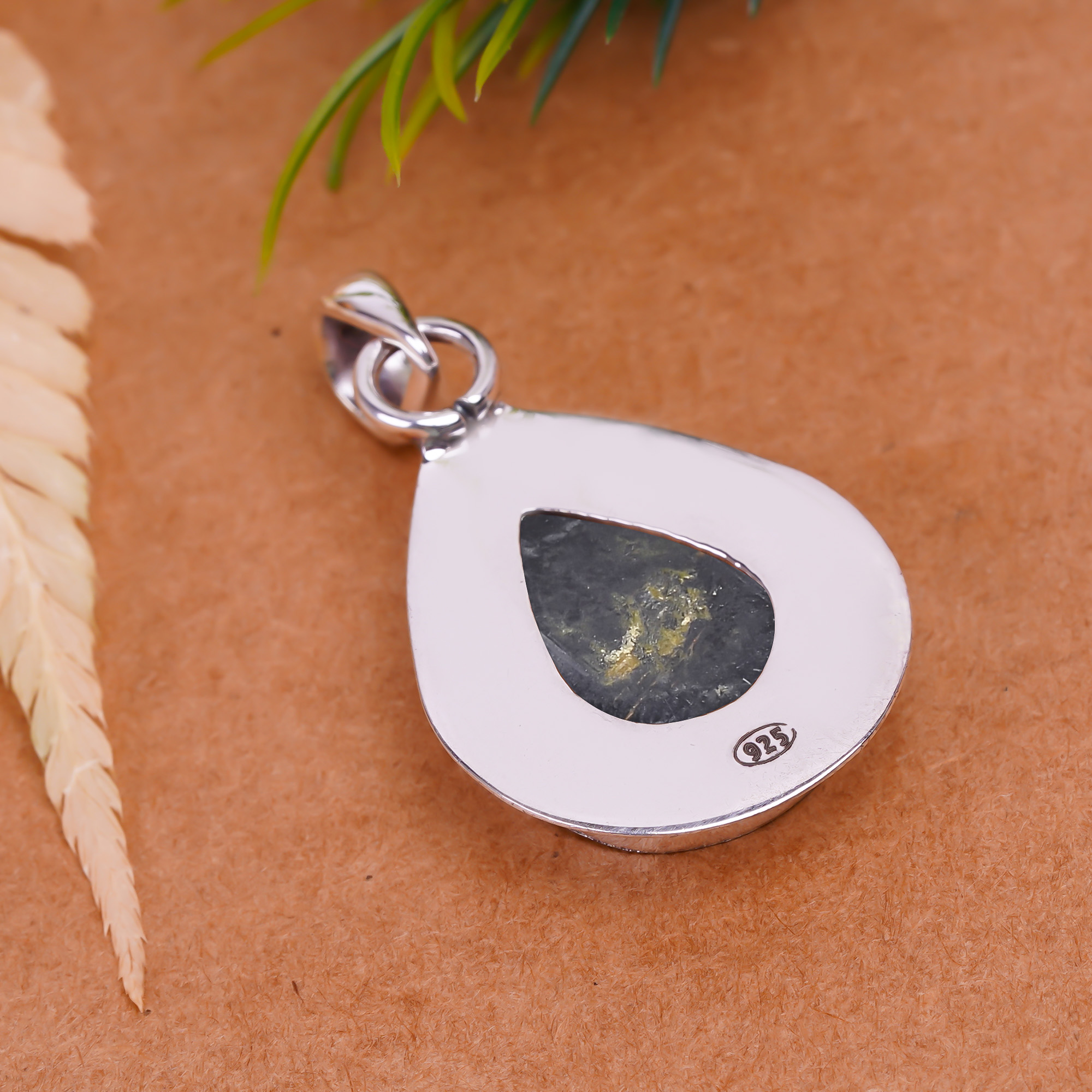 Copper Black Turquoise - Simulated 925 Solid Sterling Silver Pendant