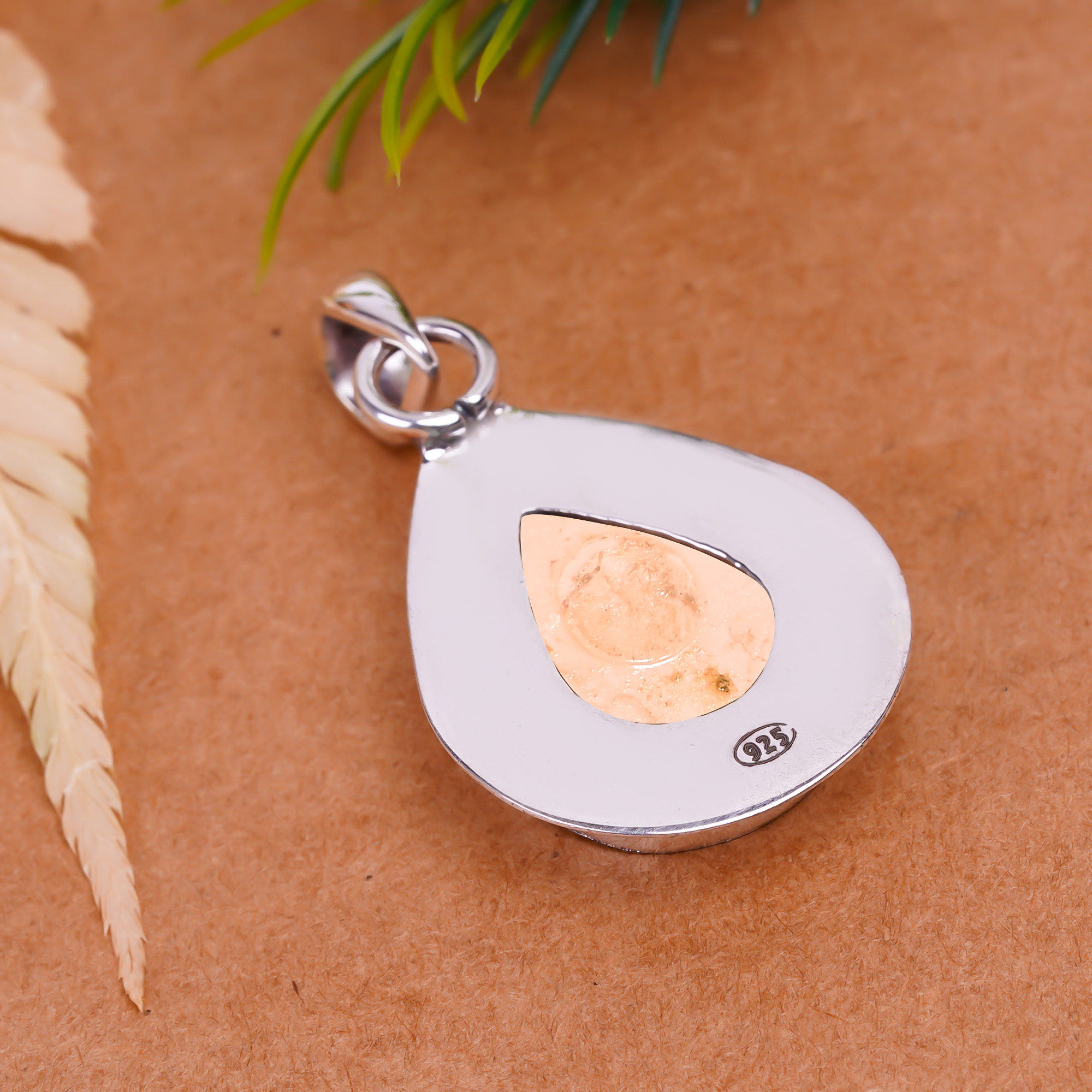 Pink Opal - Simulated 925 Solid Sterling Silver Pendant