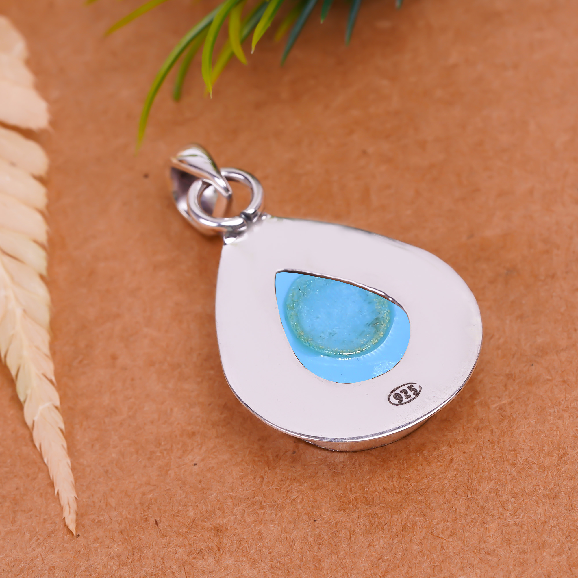 Sleeping Beauty Turquoise - Simulated 925 Solid Sterling Silver Pendant