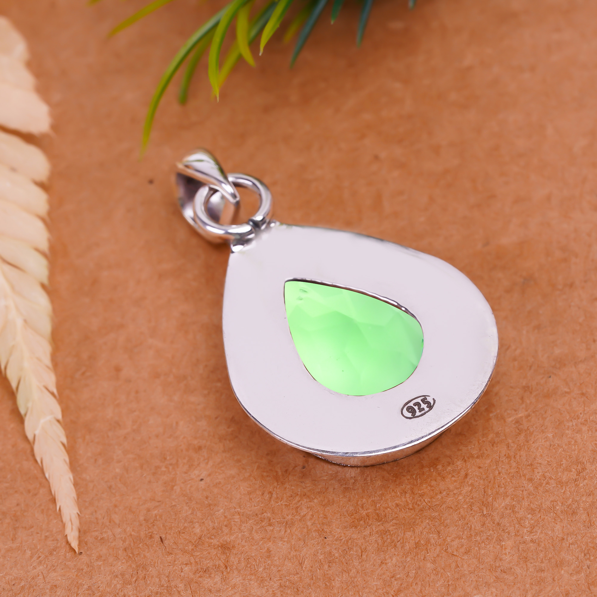 Green Tourmaline - Simulated 925 Solid Sterling Silver Pendant