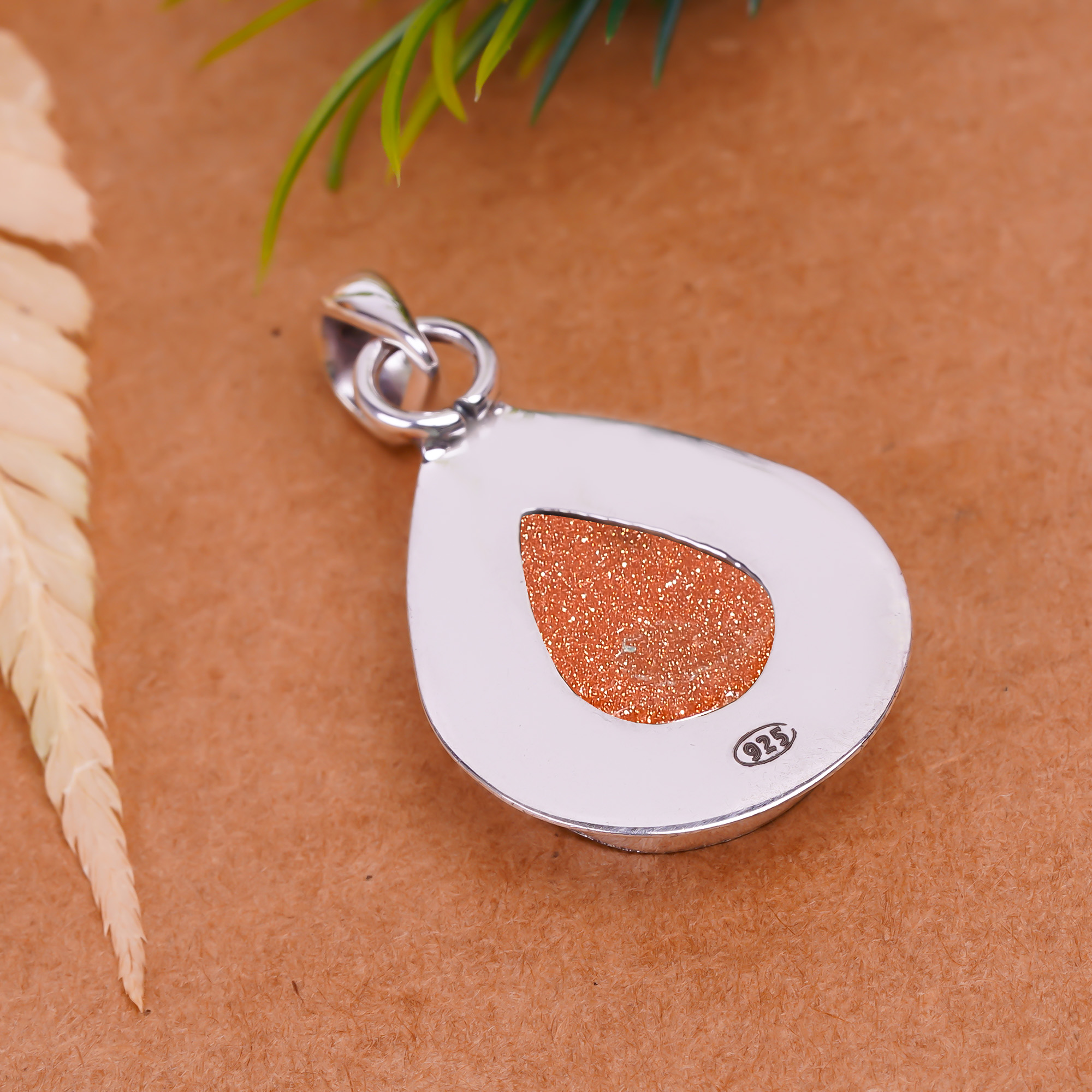 Golden Sunstone - Simulated 925 Solid Sterling Silver Pendant