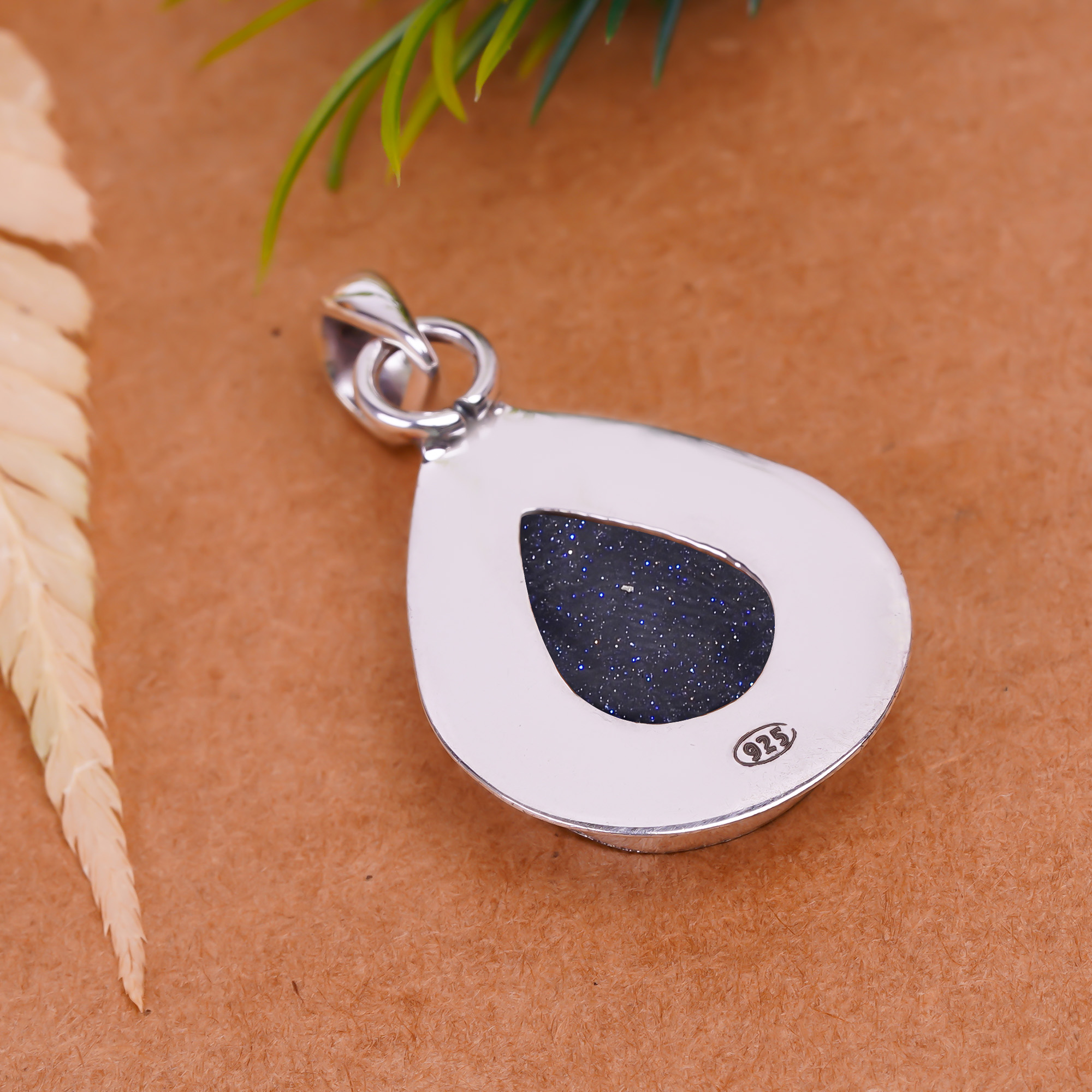 Blue Sunstone - Simulated 925 Solid Sterling Silver Pendant
