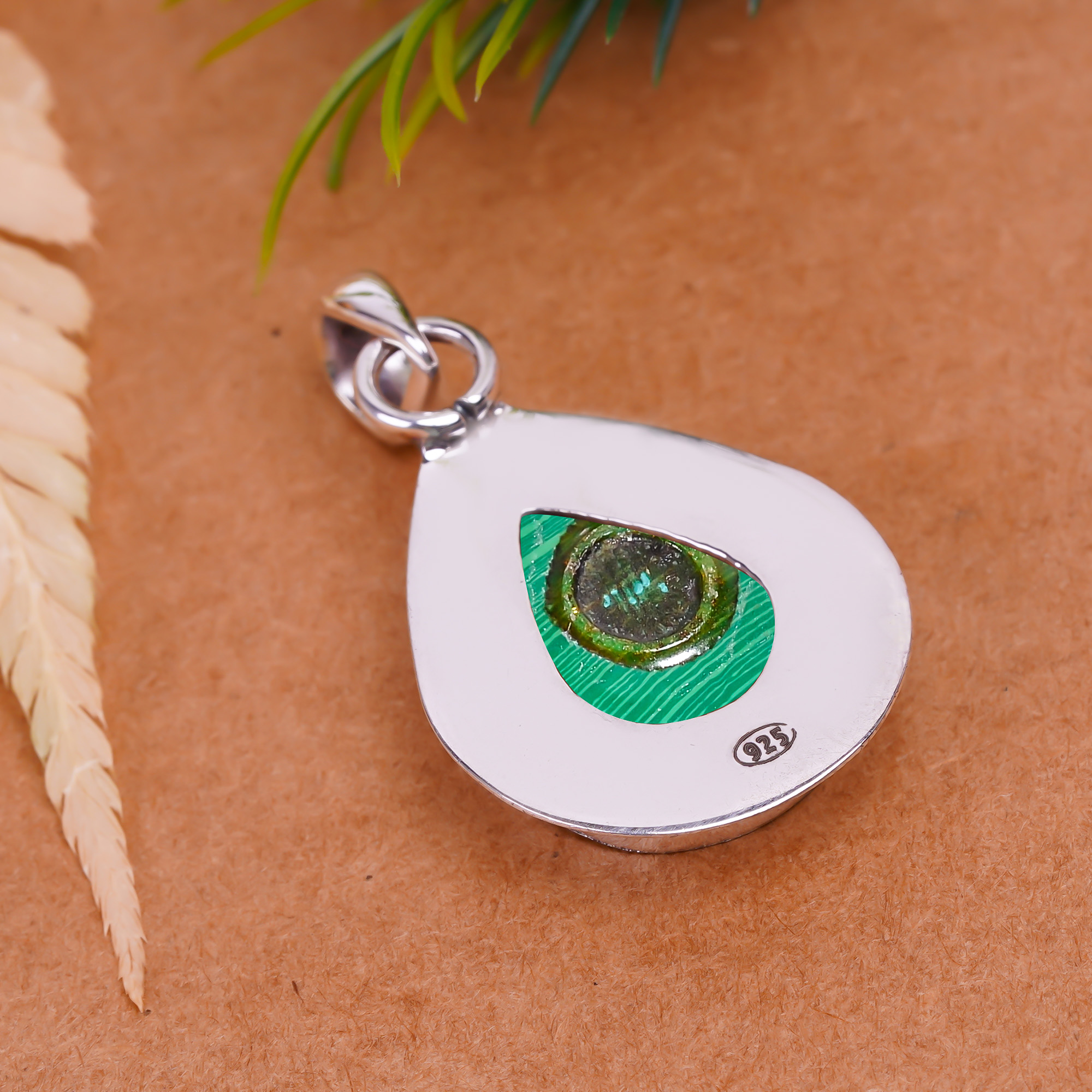 Malachite - Simulated 925 Solid Sterling Silver Pendant