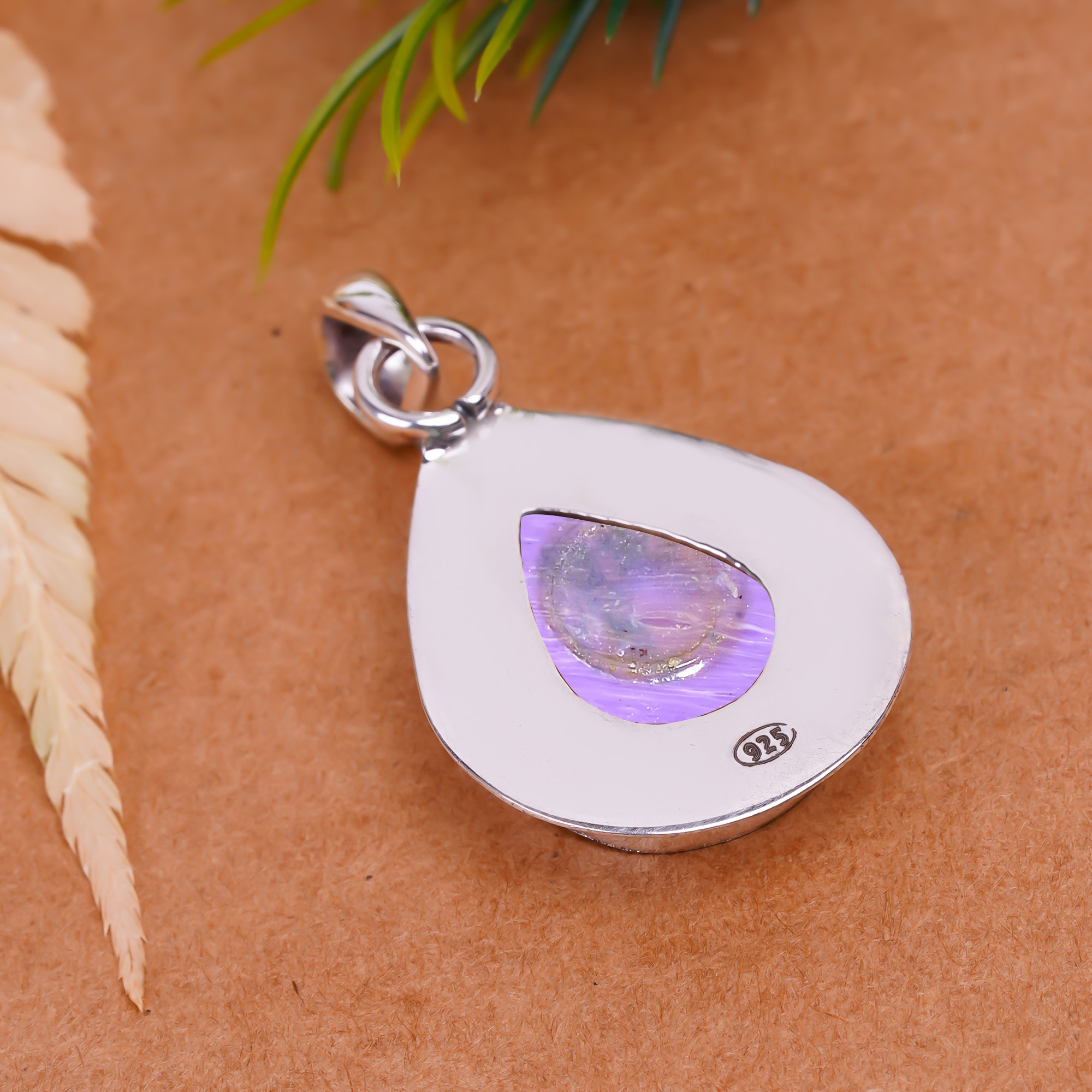 Purple Charoite - Simulated 925 Solid Sterling Silver Pendant