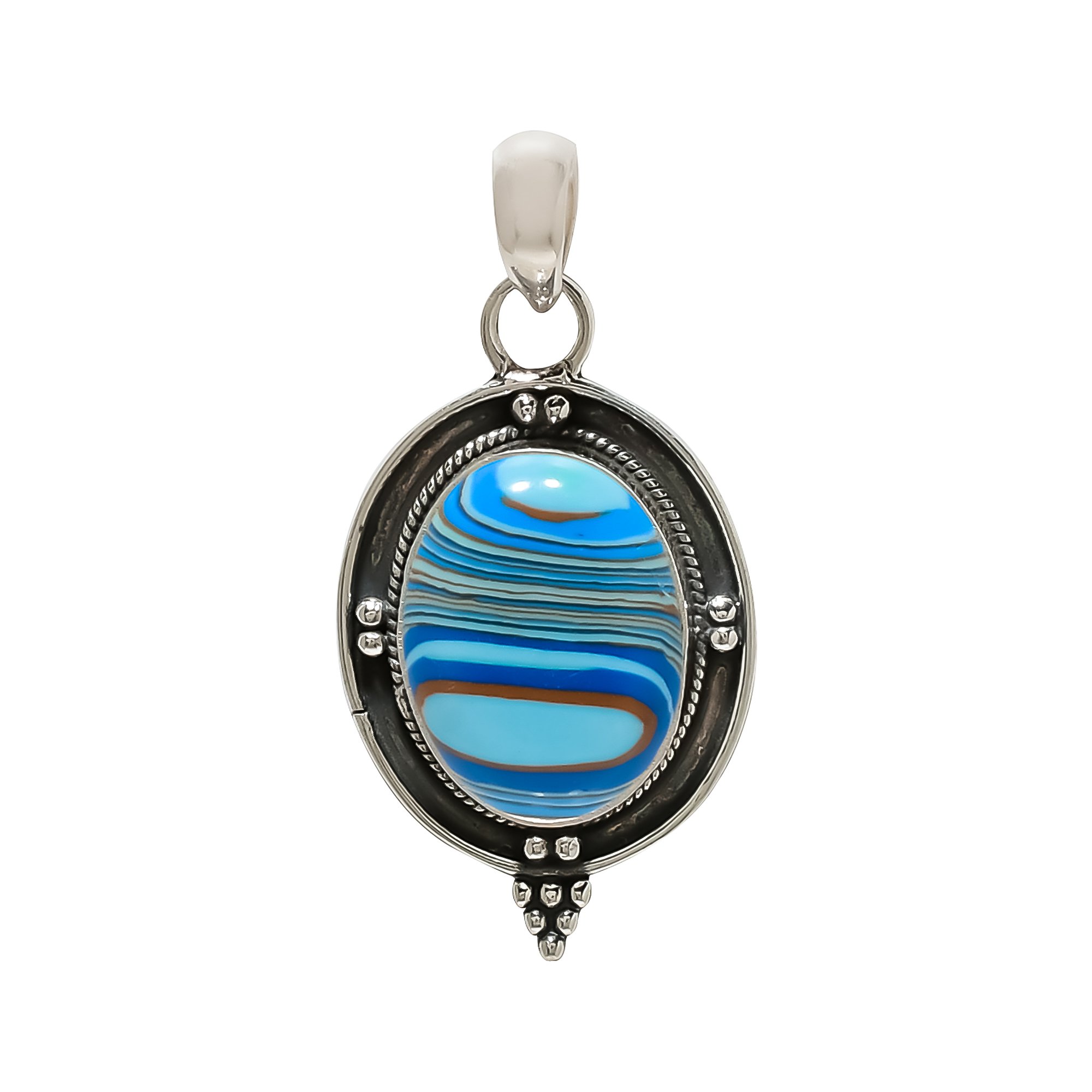 Blue Rainbow Calsilica - Simulated 925 Solid Sterling Silver Pendant