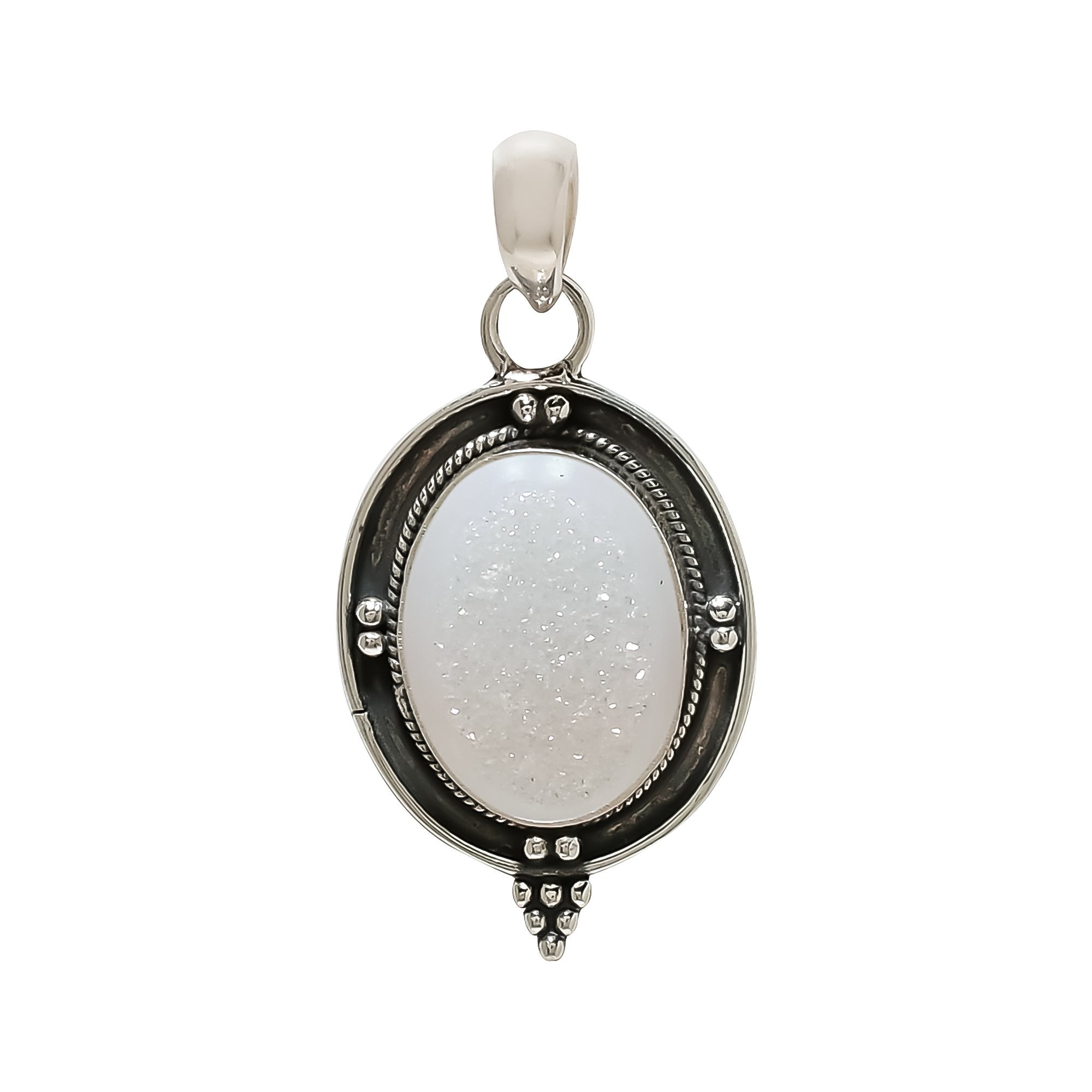 Snow White Titanium Agate Drusy 925 Solid Sterling Silver Pendant