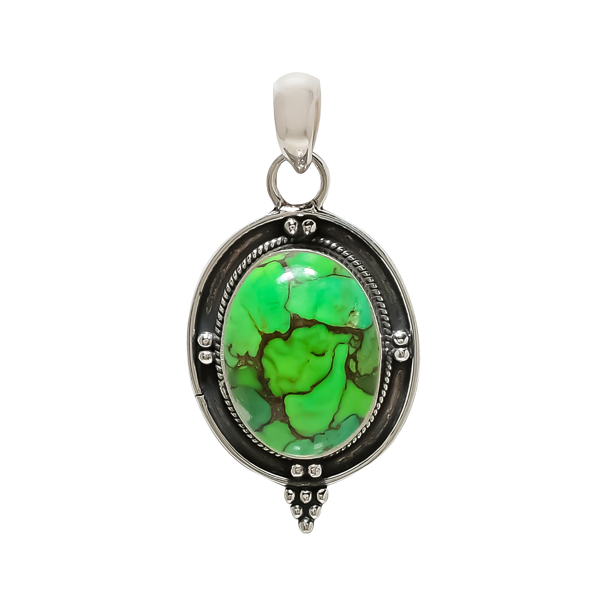 Copper Green Turquoise 925 Solid Sterling Silver Pendant