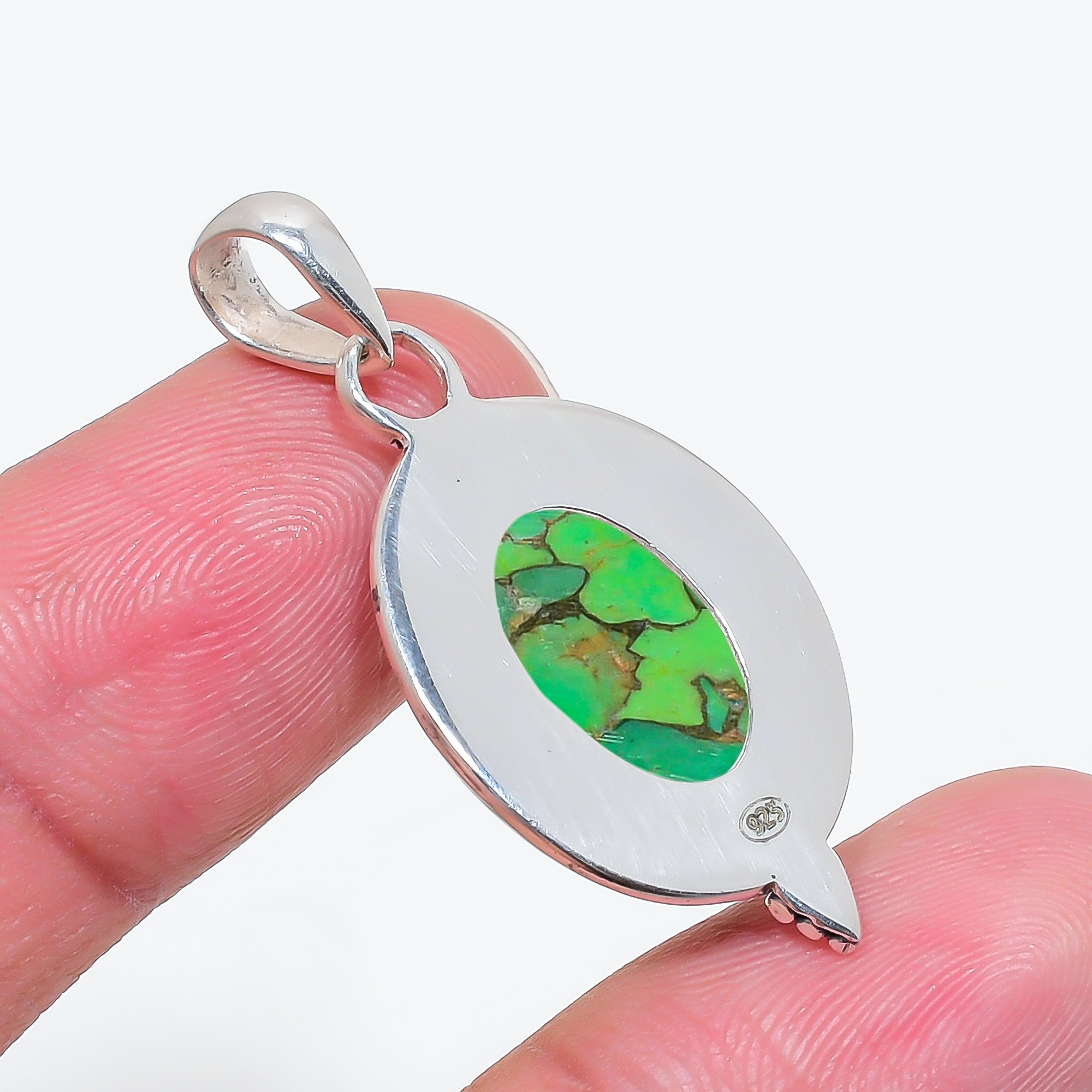 Copper Green Turquoise 925 Solid Sterling Silver Pendant