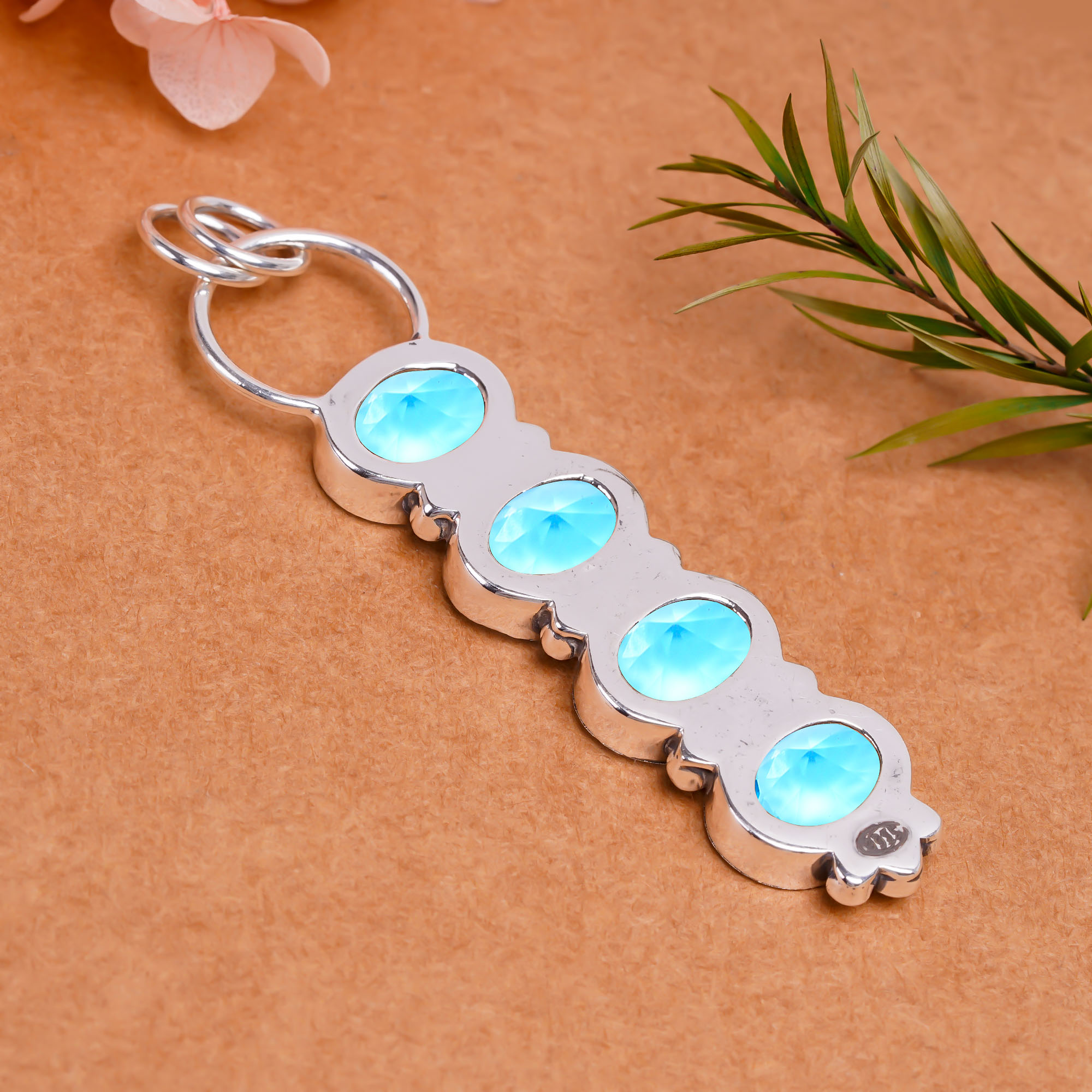 Blue Topaz - Simulated 925 Solid Sterling Silver Pendant