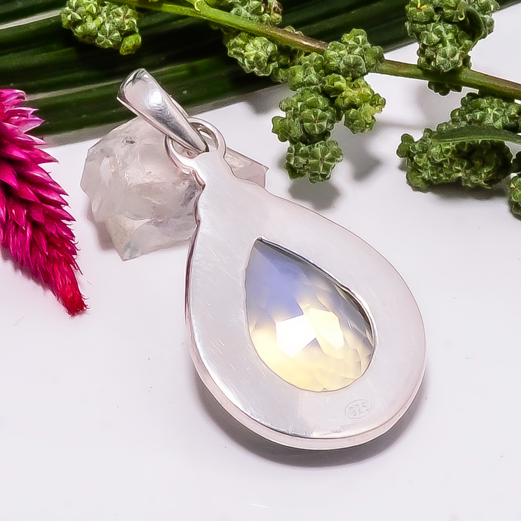 Milky Opal - Simulated 925 Solid Sterling Silver Pendant