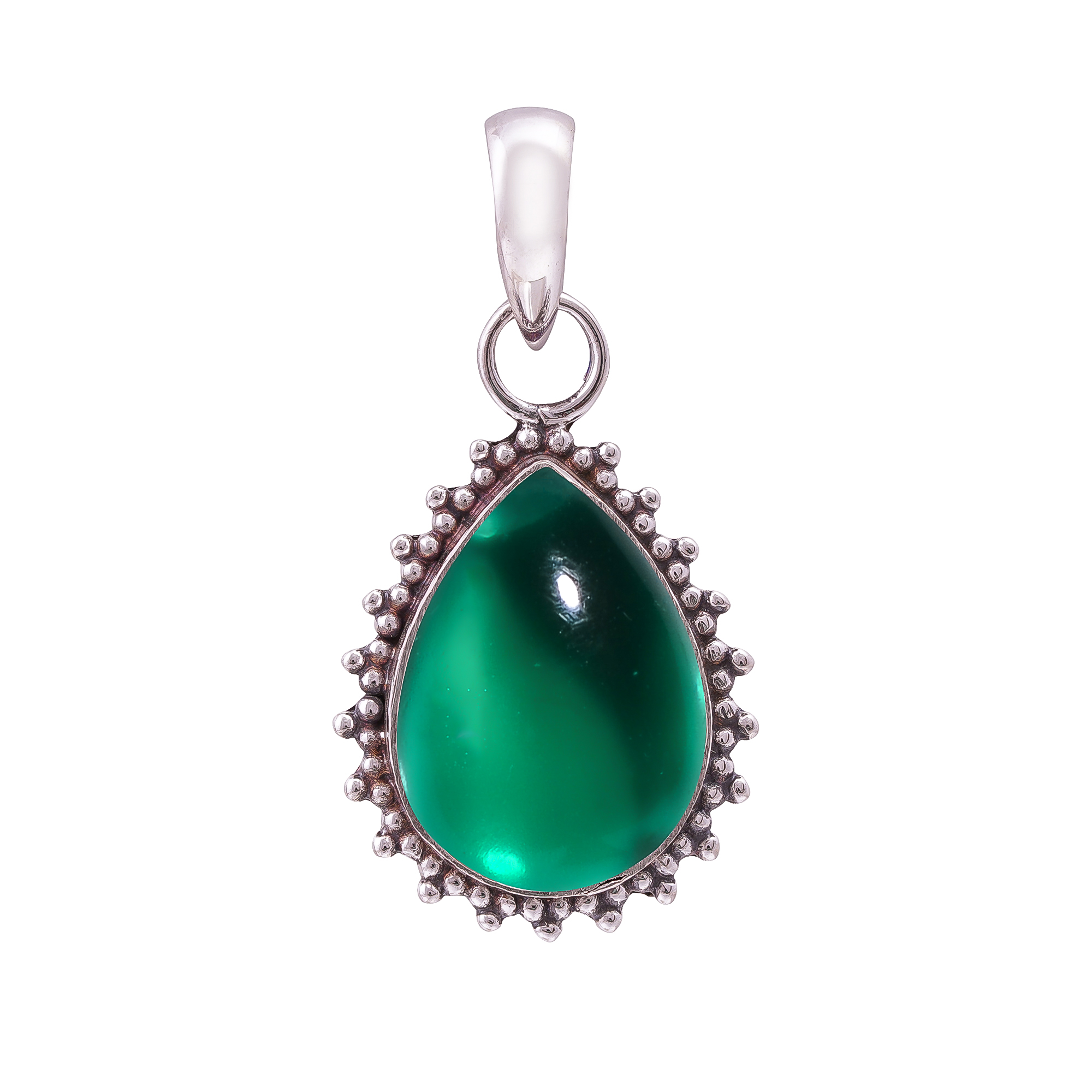 Emerald Simulated 925 Solid Sterling Silver Pendant