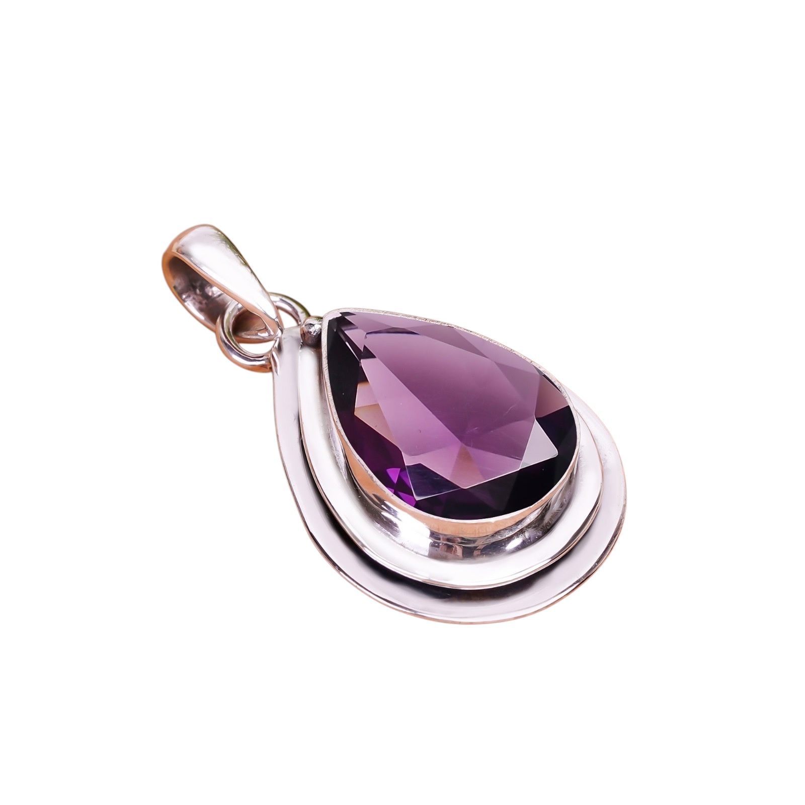Purple Amethyst - Simulated 925 Solid Sterling Silver Pendant