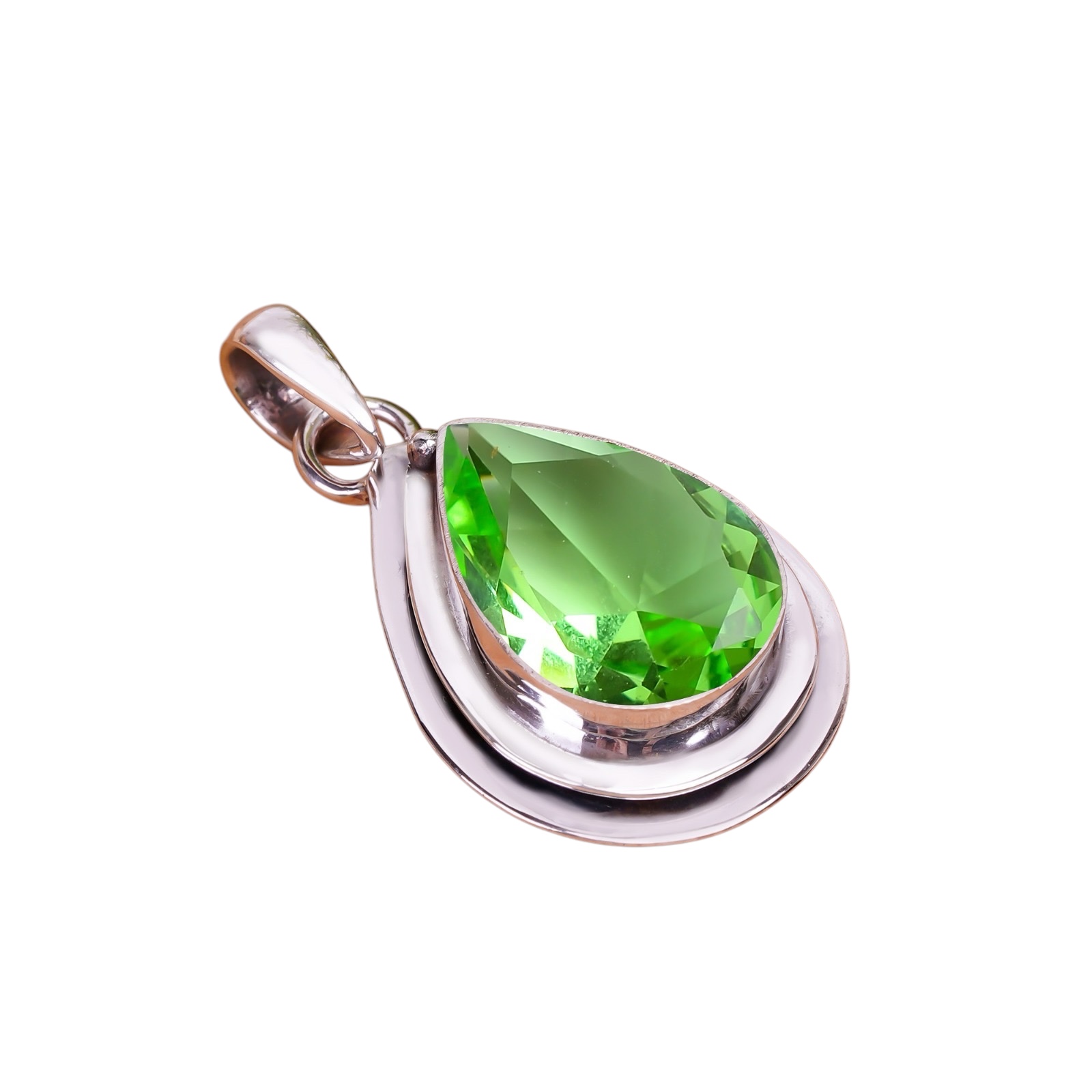 Green Amethyst - Simulated 925 Solid Sterling Silver Pendant