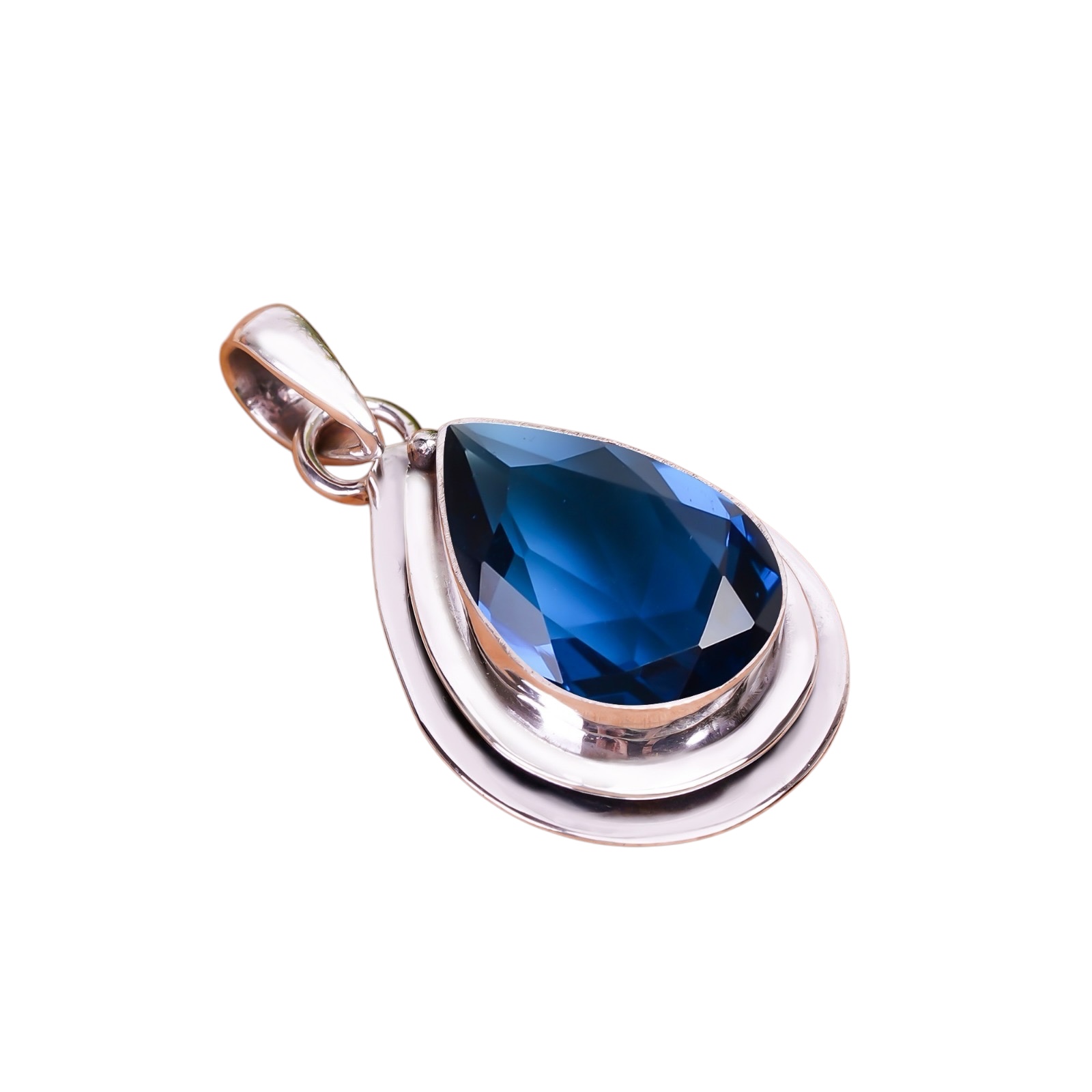 Blue Sapphire - Simulated 925 Solid Sterling Silver Pendant