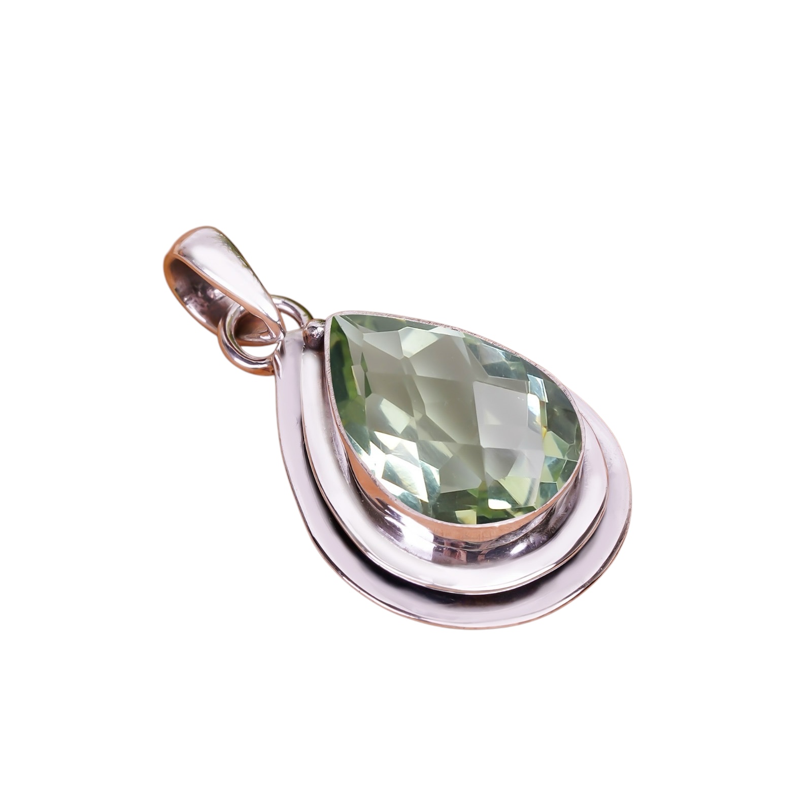 Green Amethyst - Simulated 925 Solid Sterling Silver Pendant
