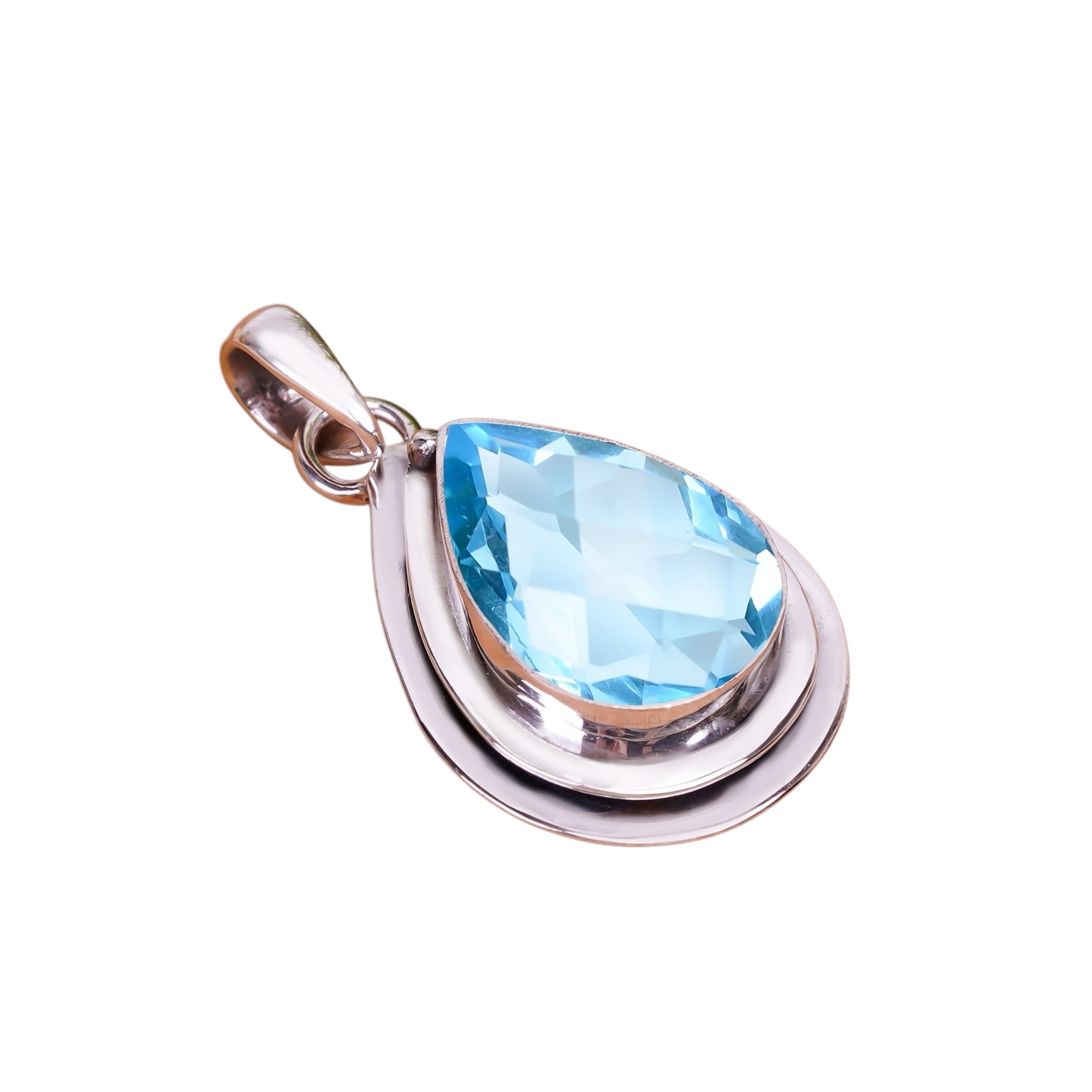Blue Topaz - Simulated 925 Solid Sterling Silver Pendant