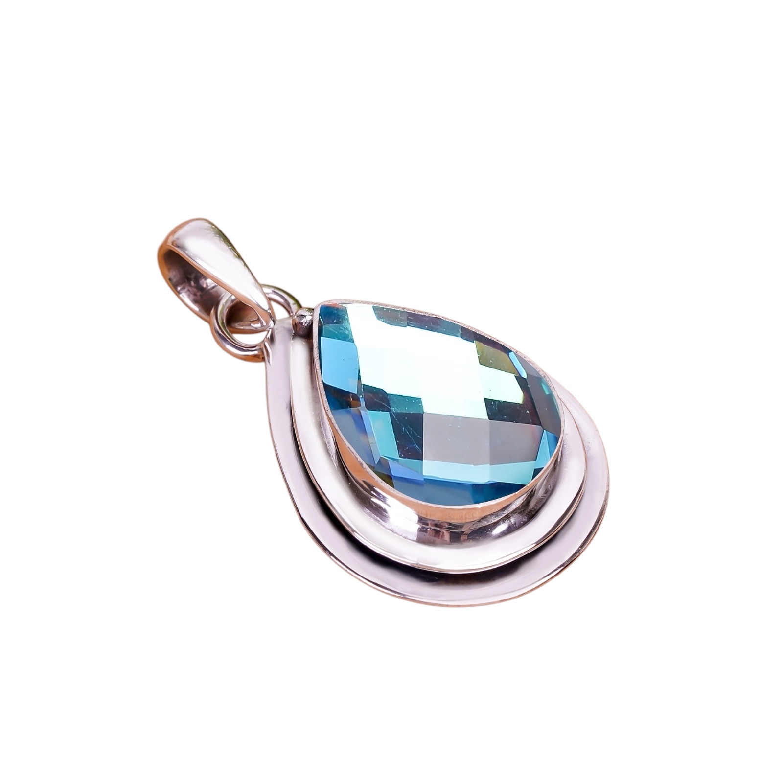 Black Rainbow Mystic Fire Topaz - Simulated 925 Solid Sterling Silver Pendant