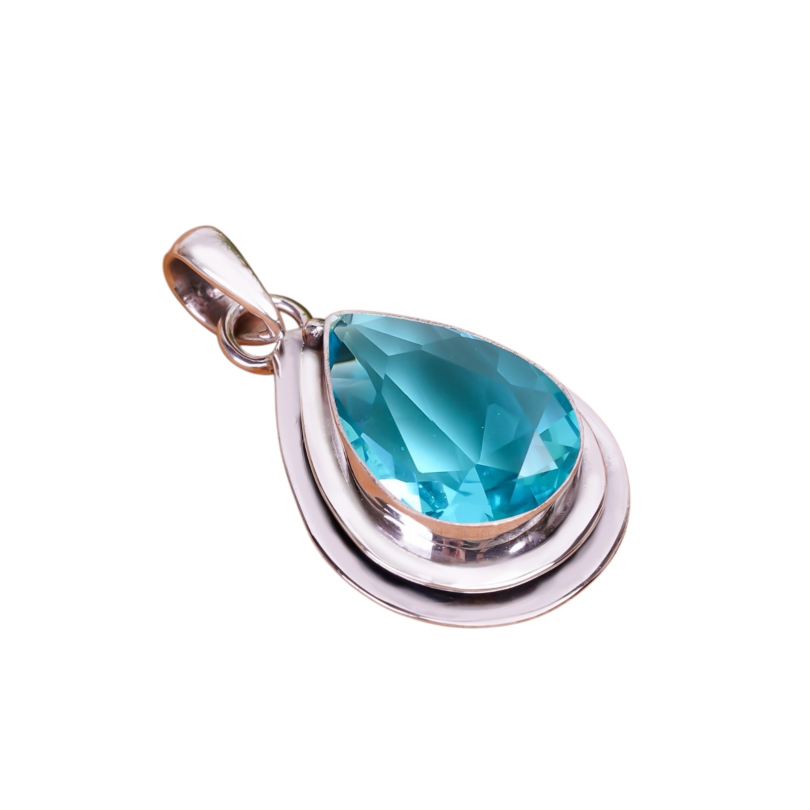 Blue Topaz - Simulated 925 Solid Sterling Silver Pendant