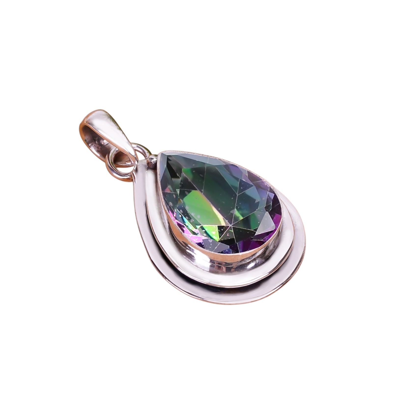 Rainbow Mystic Fire Topaz - Simulated 925 Solid Sterling Silver Pendant