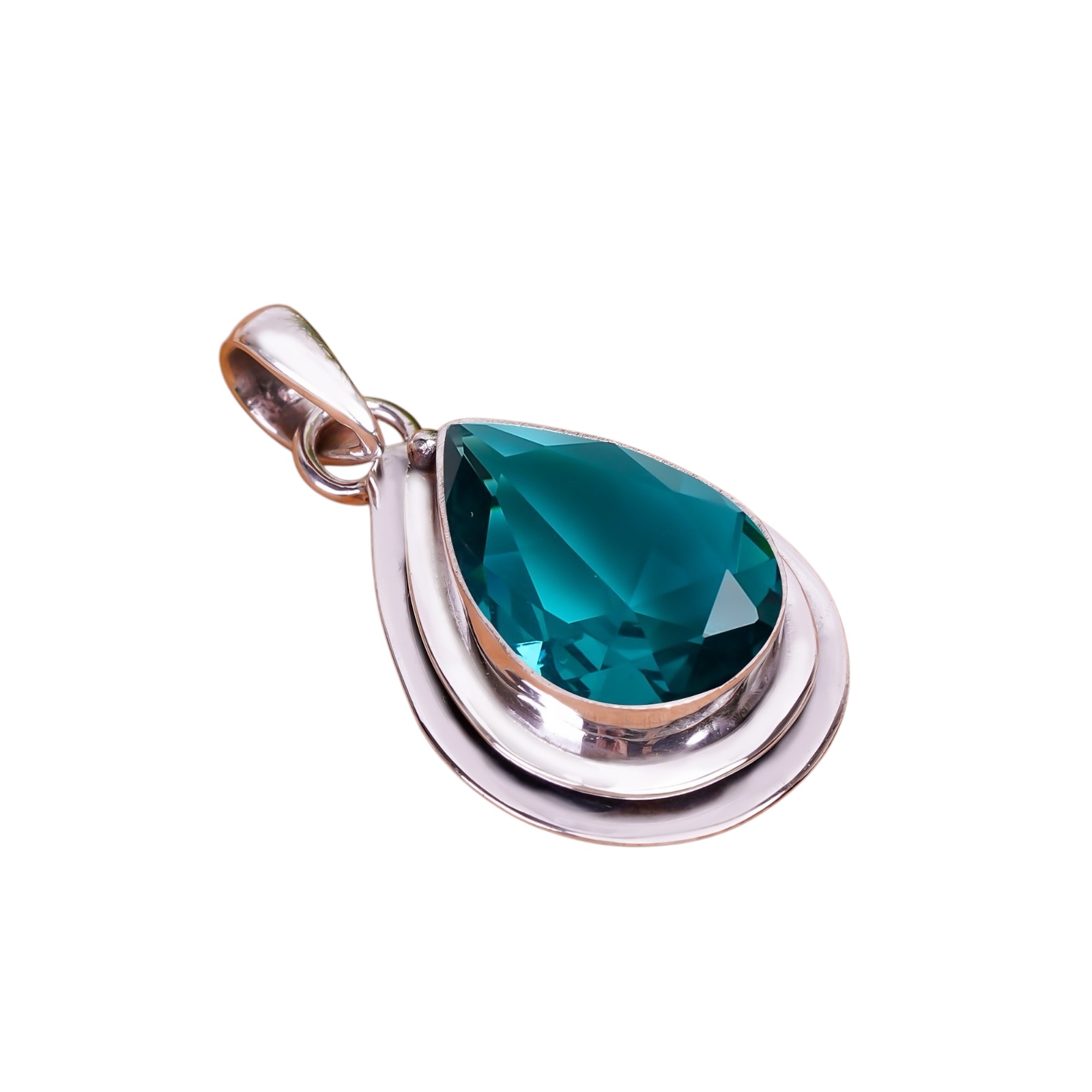 Teal Tourmaline - Simulated 925 Solid Sterling Silver Pendant