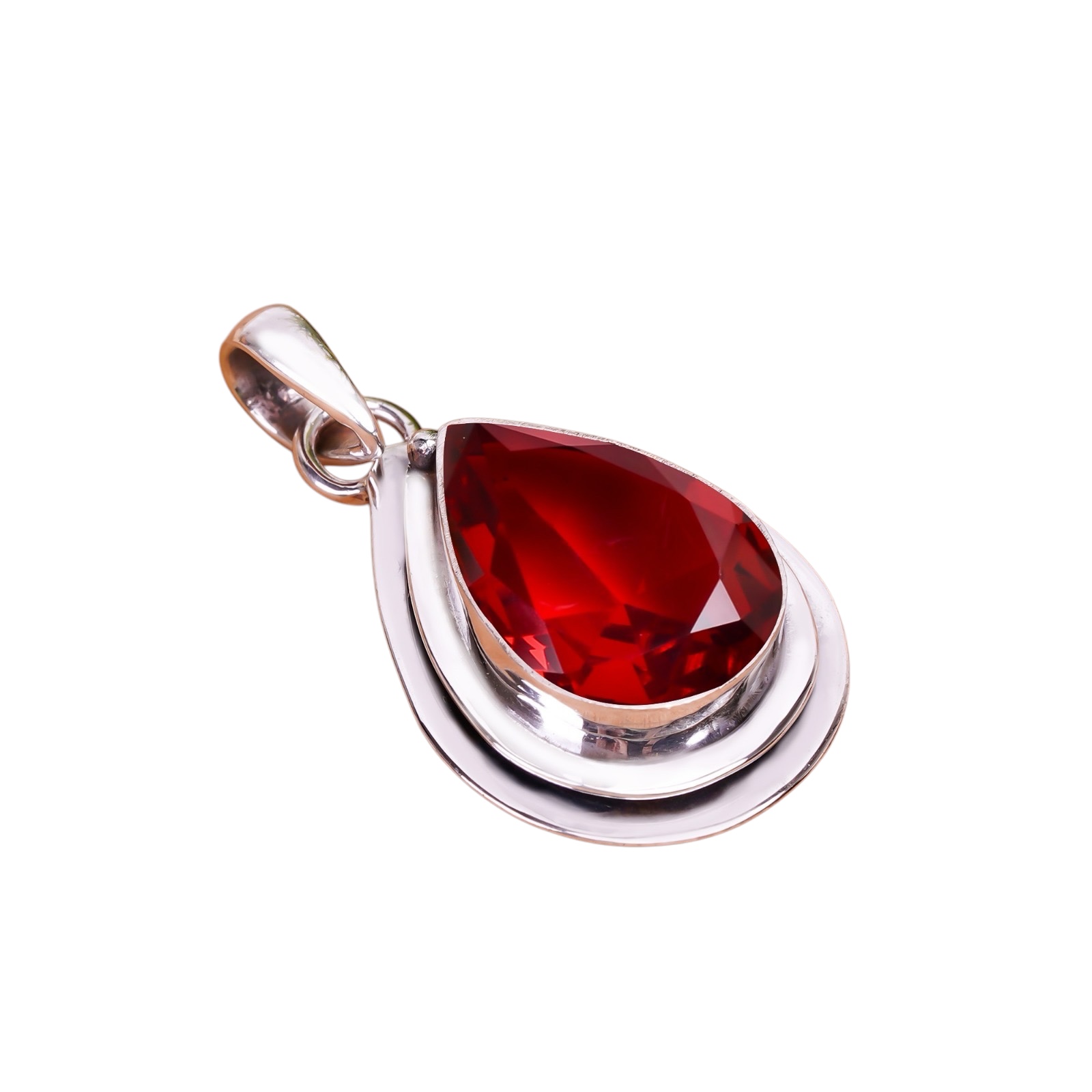 Red Garnet - Simulated 925 Solid Sterling Silver Pendant