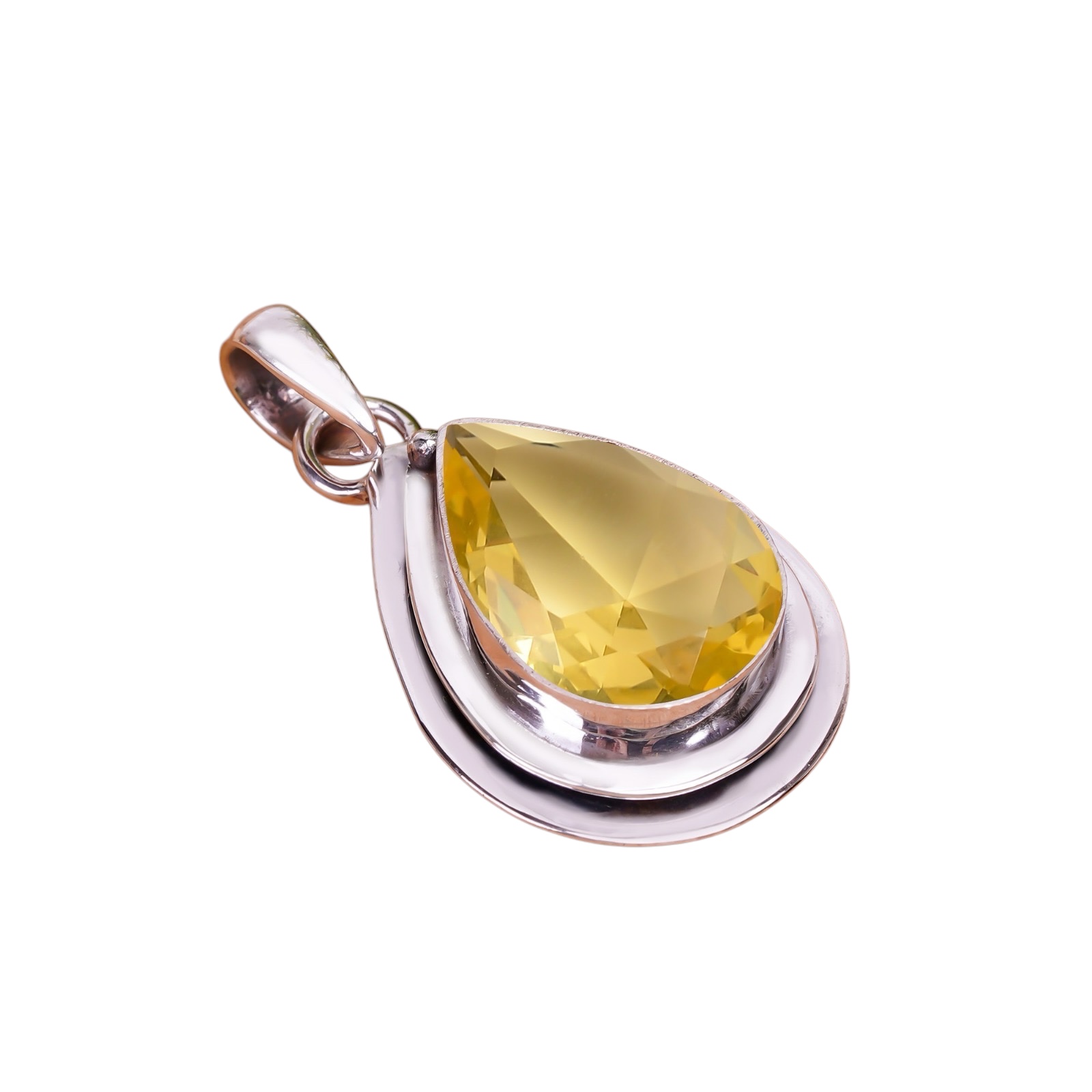 Lemon Quartz - Simulated 925 Solid Sterling Silver Pendant