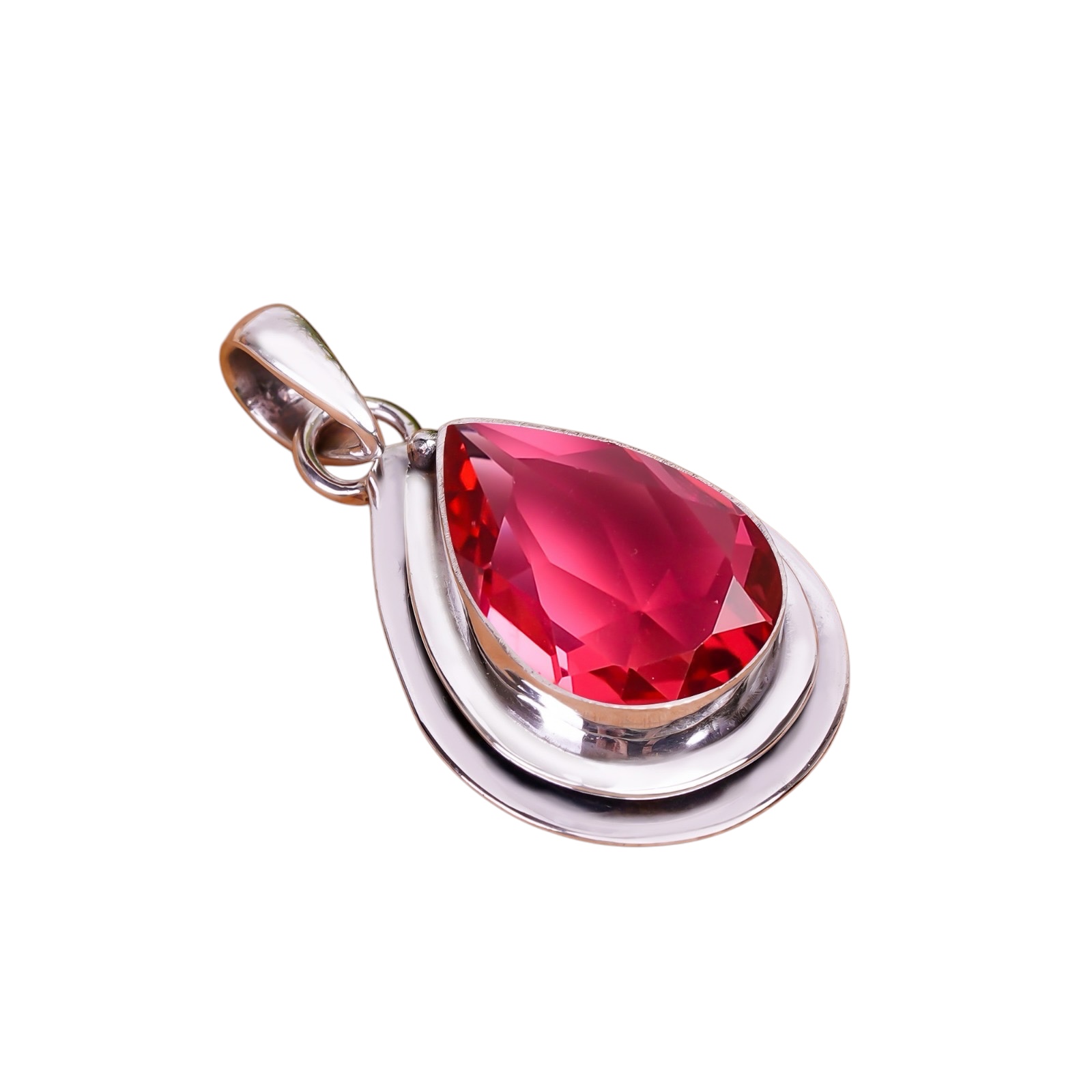 Pink Rubellite Tourmaline - Simulated 925 Solid Sterling Silver Pendant