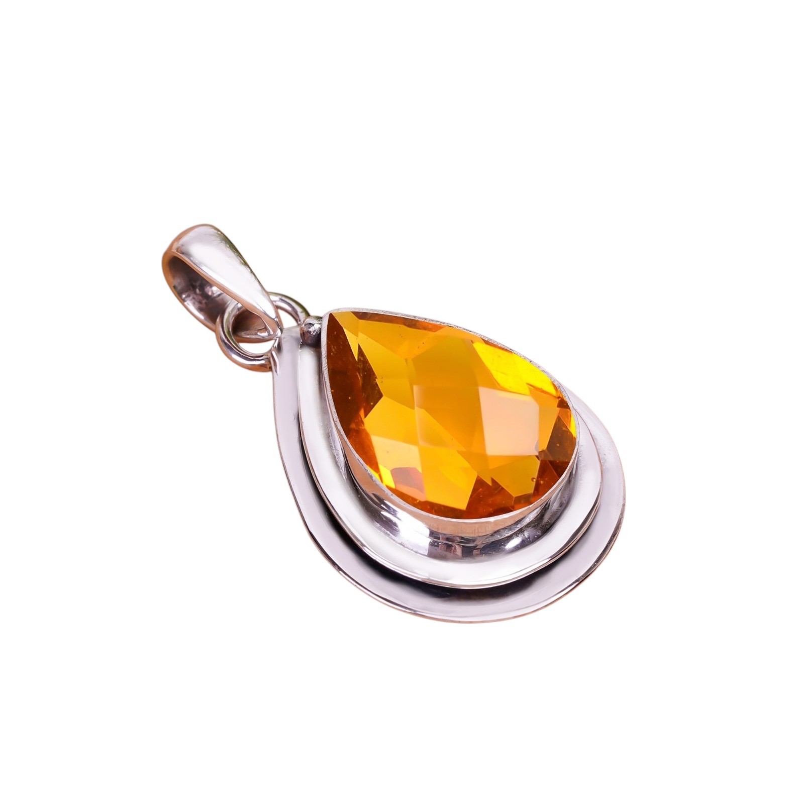 Citrine - Simulated 925 Solid Sterling Silver Pendant