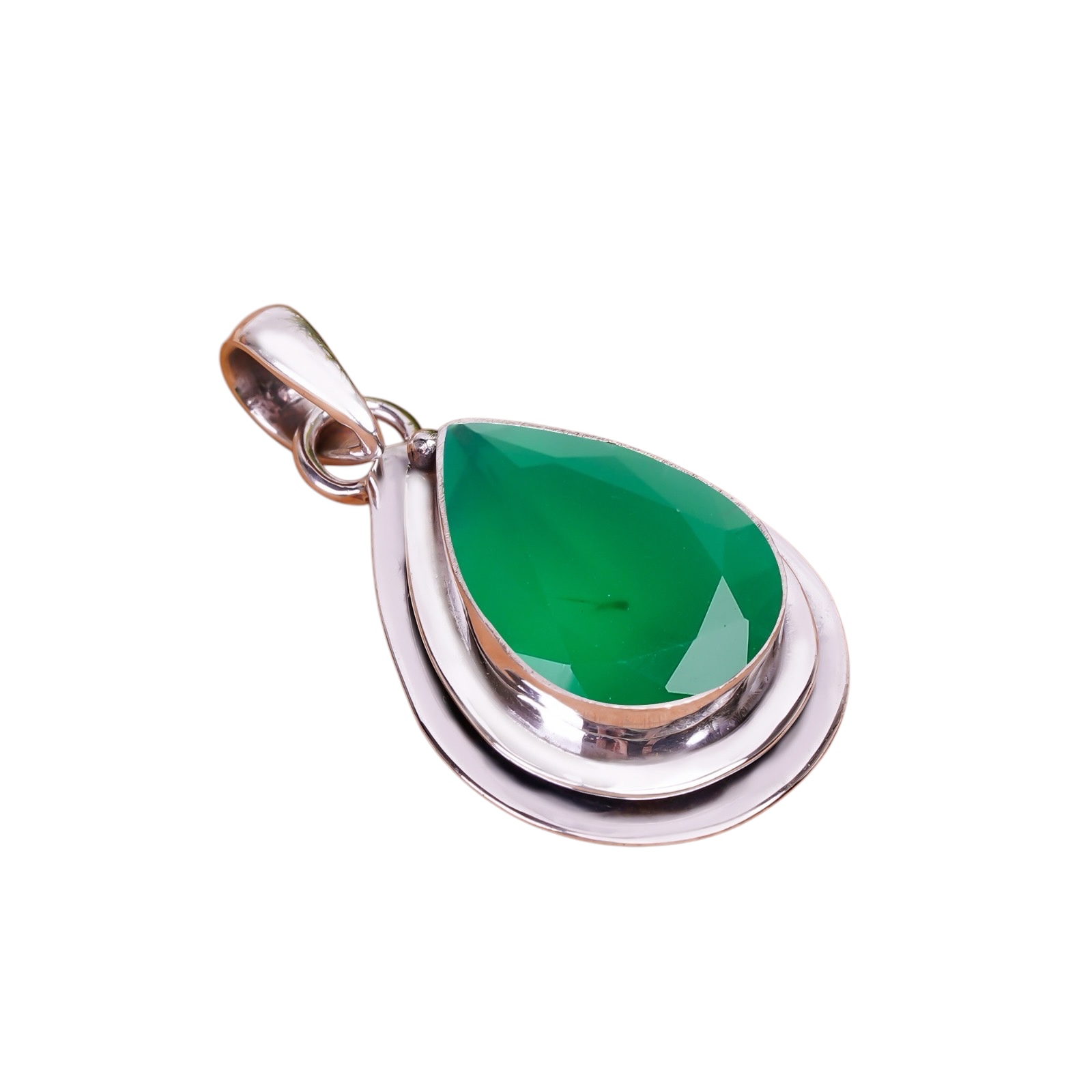 Emerald Simulated 925 Solid Sterling Silver Pendant