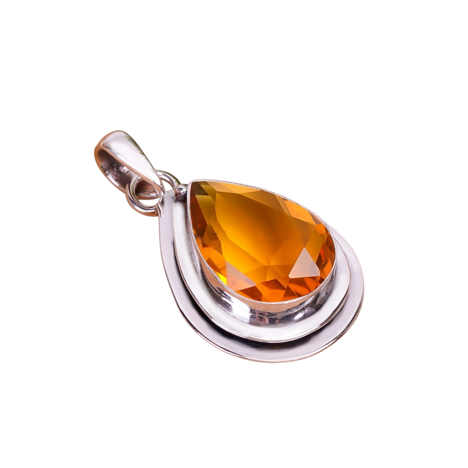 Citrine - Simulated 925 Solid Sterling Silver Pendant