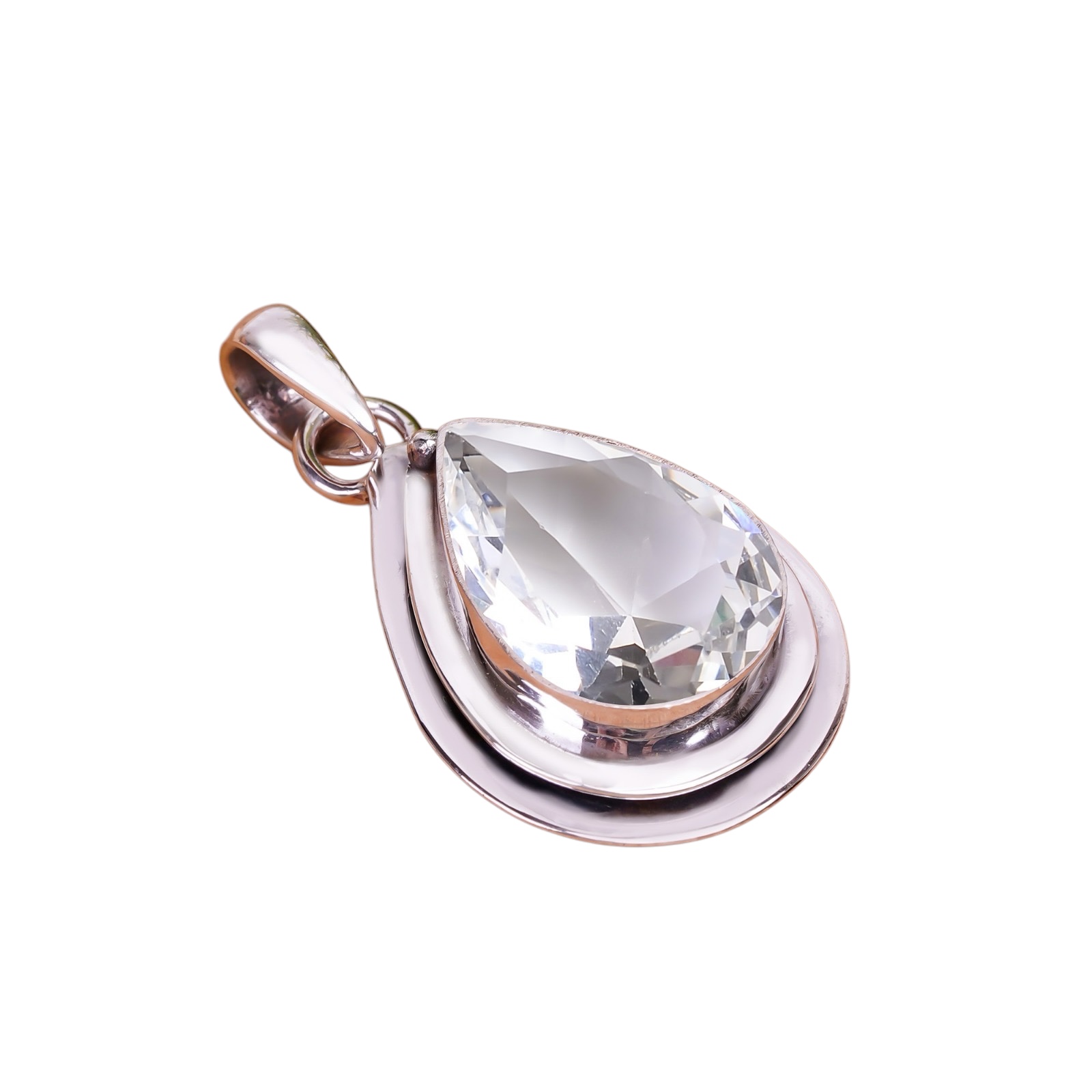 White Topaz - Simulated 925 Solid Sterling Silver Pendant
