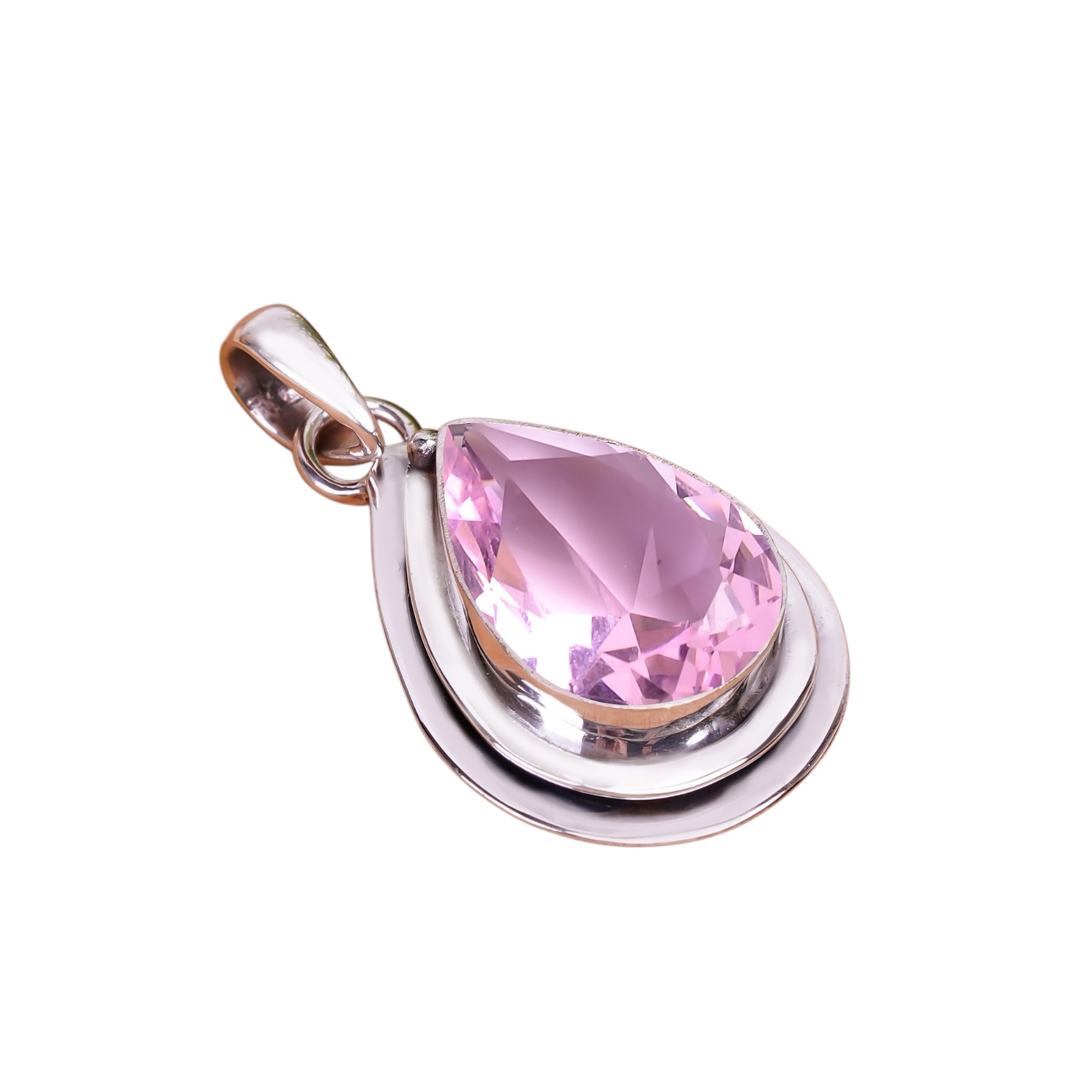 Pink Kunzite - Simulated 925 Solid Sterling Silver Pendant