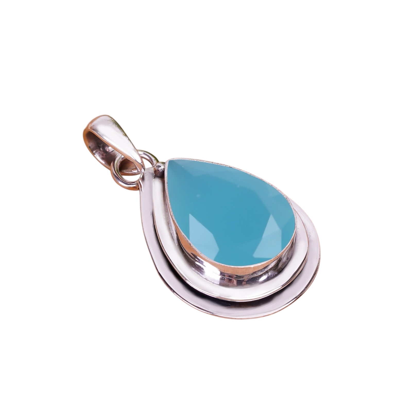 Aqua Blue Chalcedony - Simulated 925 Solid Sterling Silver Pendant