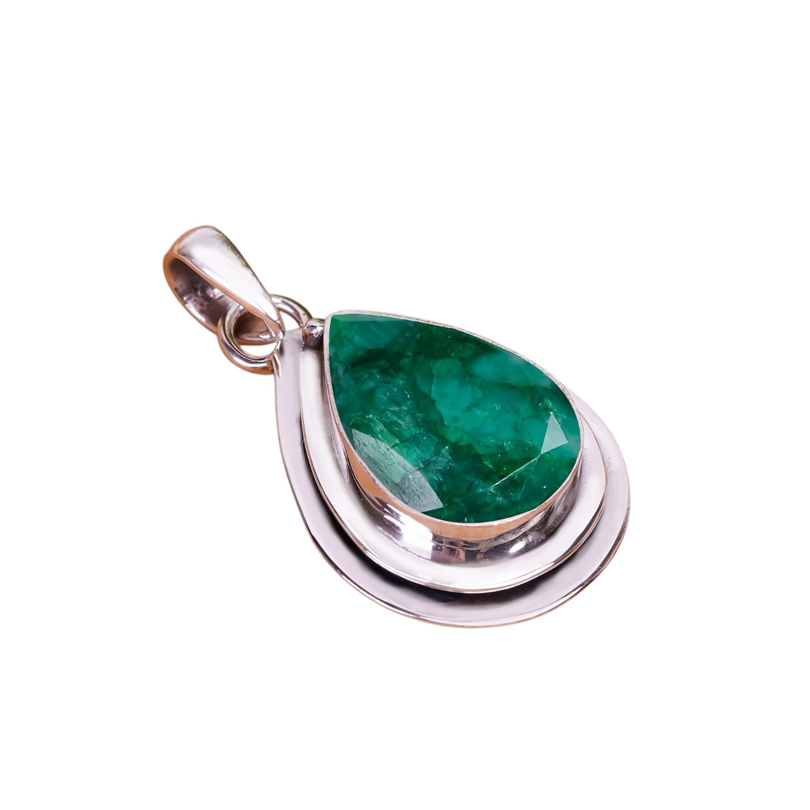 Emerlad - Dyed Quartz 925 Solid Sterling Silver Pendant