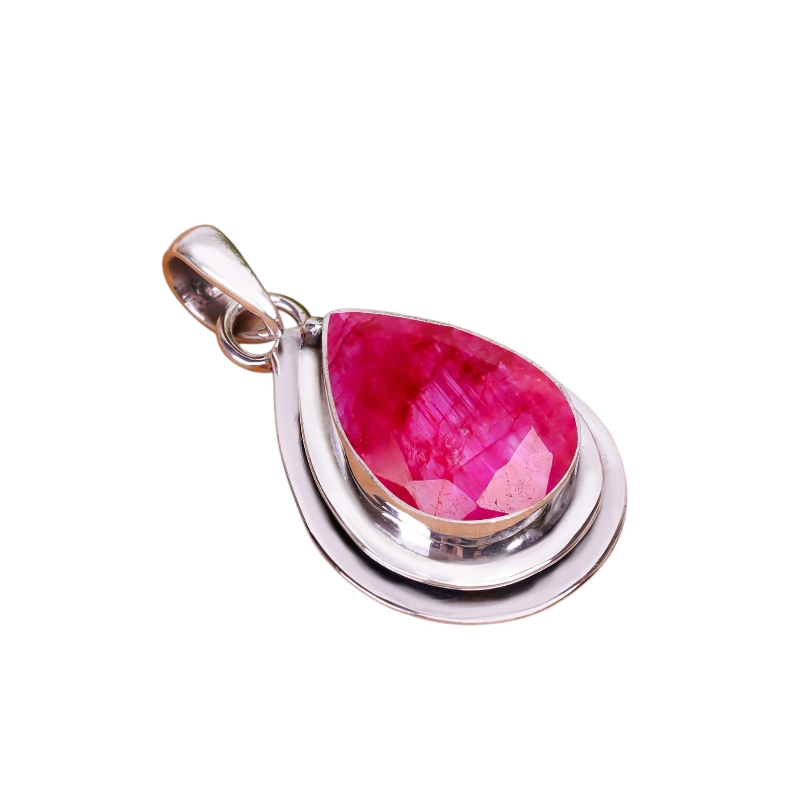 Ruby - Dyed Quartz 925 Solid Sterling Silver Pendant