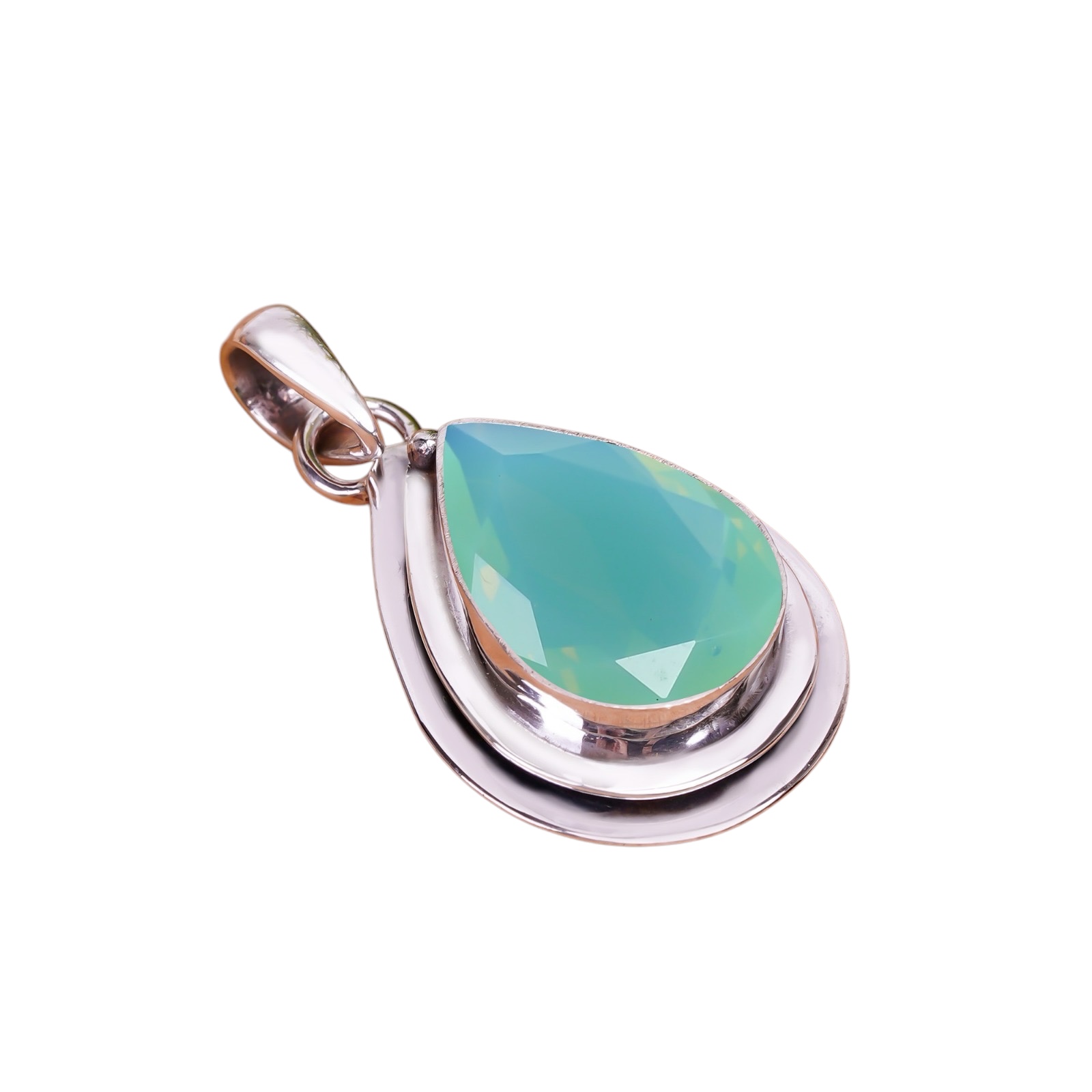 Green Milky Opal - Simulated 925 Solid Sterling Silver Pendant