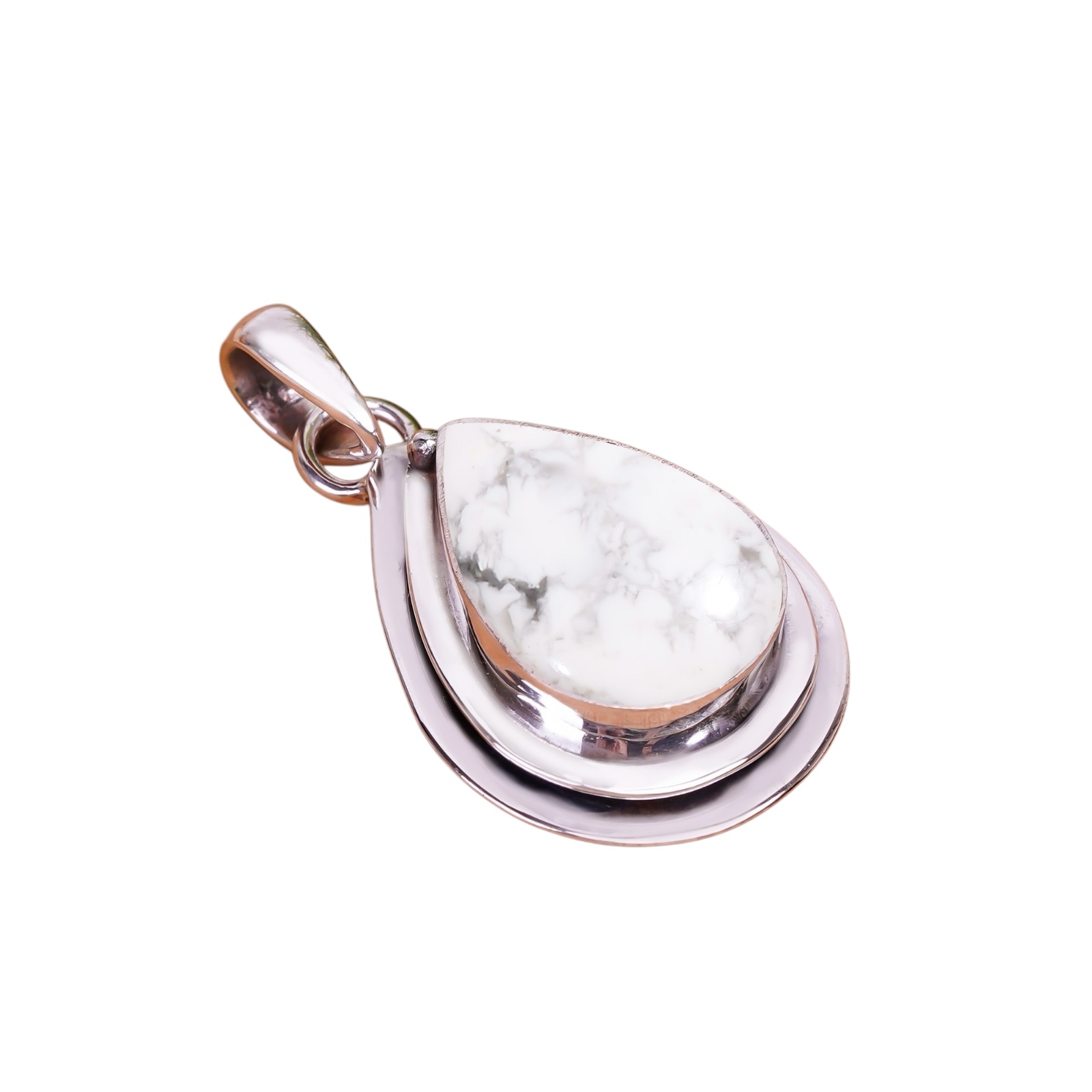 Natural White Howlite - United States 925 Solid Sterling Silver Pendant