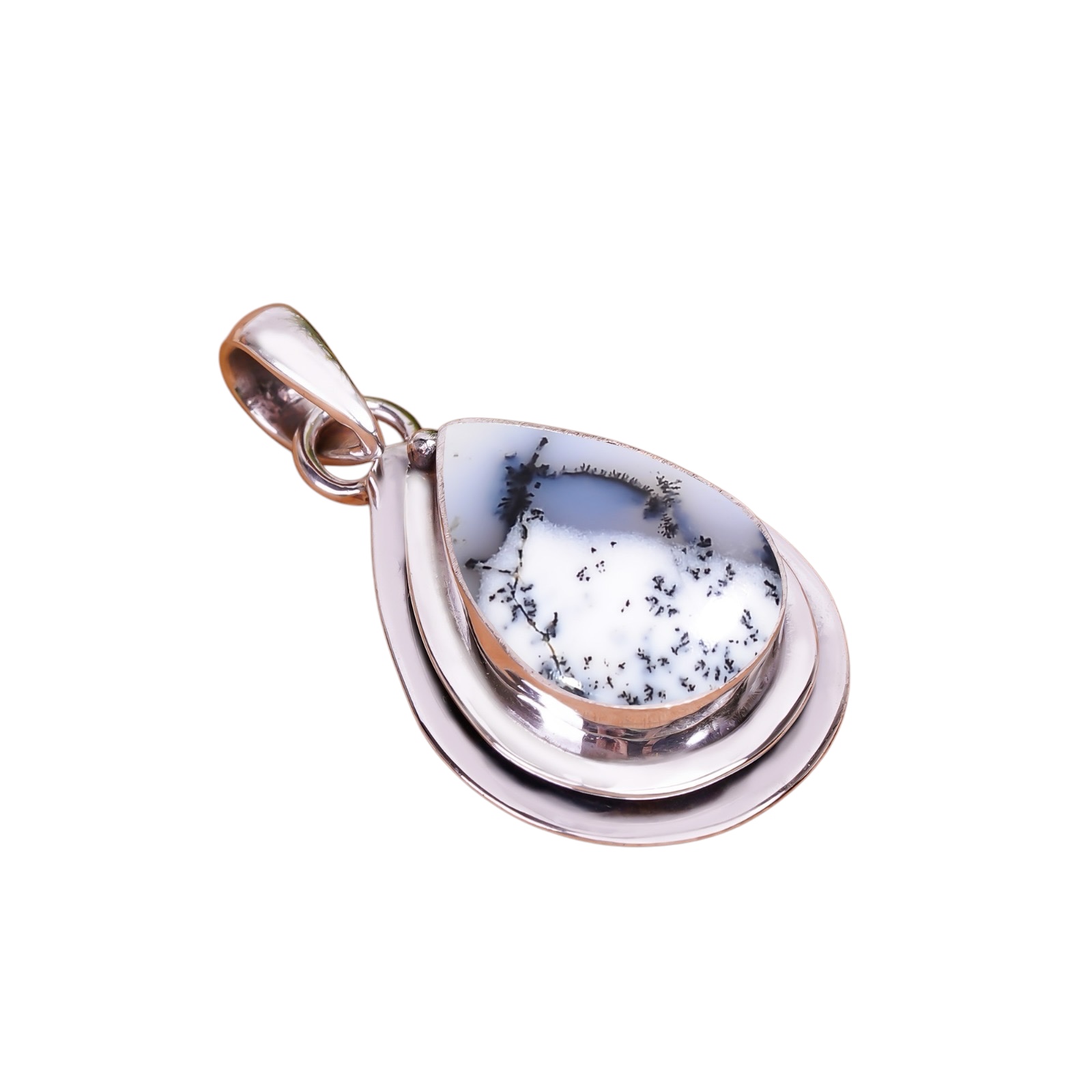 Merlinite Dendritic Opal -Brazil 925 Solid Sterling Silver Pendant