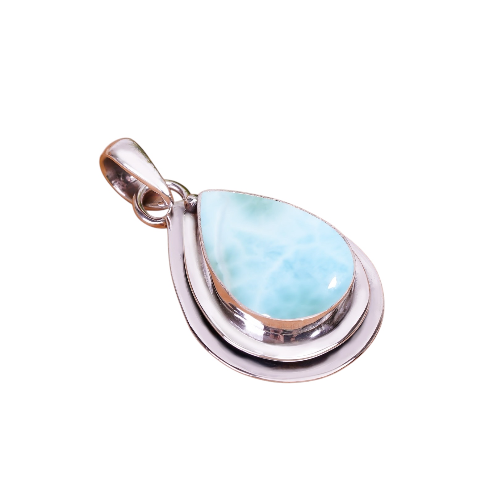 Natural Larimar / Pactolite - Dominican Republic 925 Solid Sterling Silver Pendant